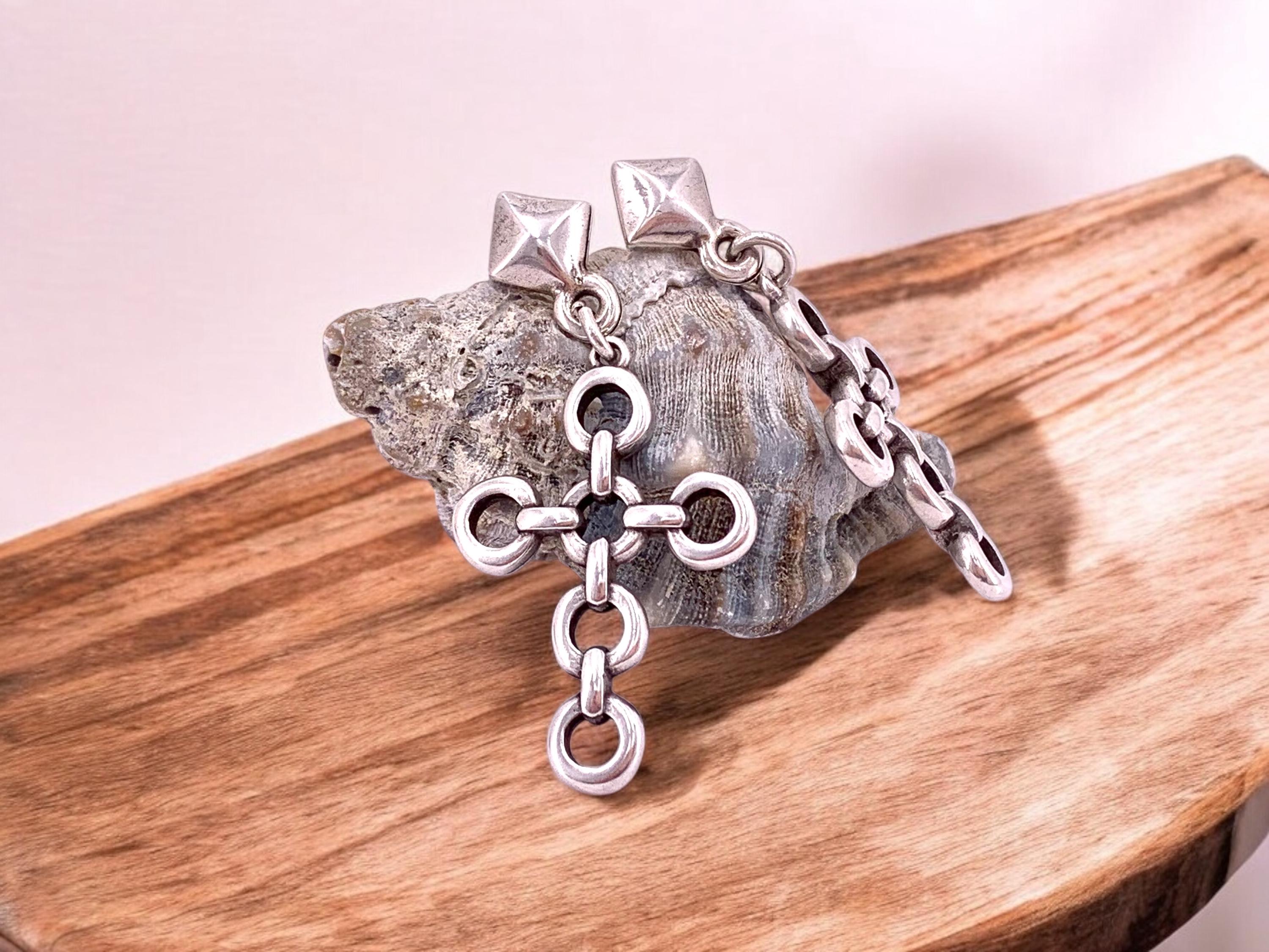 Chunky Silver Cross Earrings, Oversized Chain Link Design, artisian Jewelry