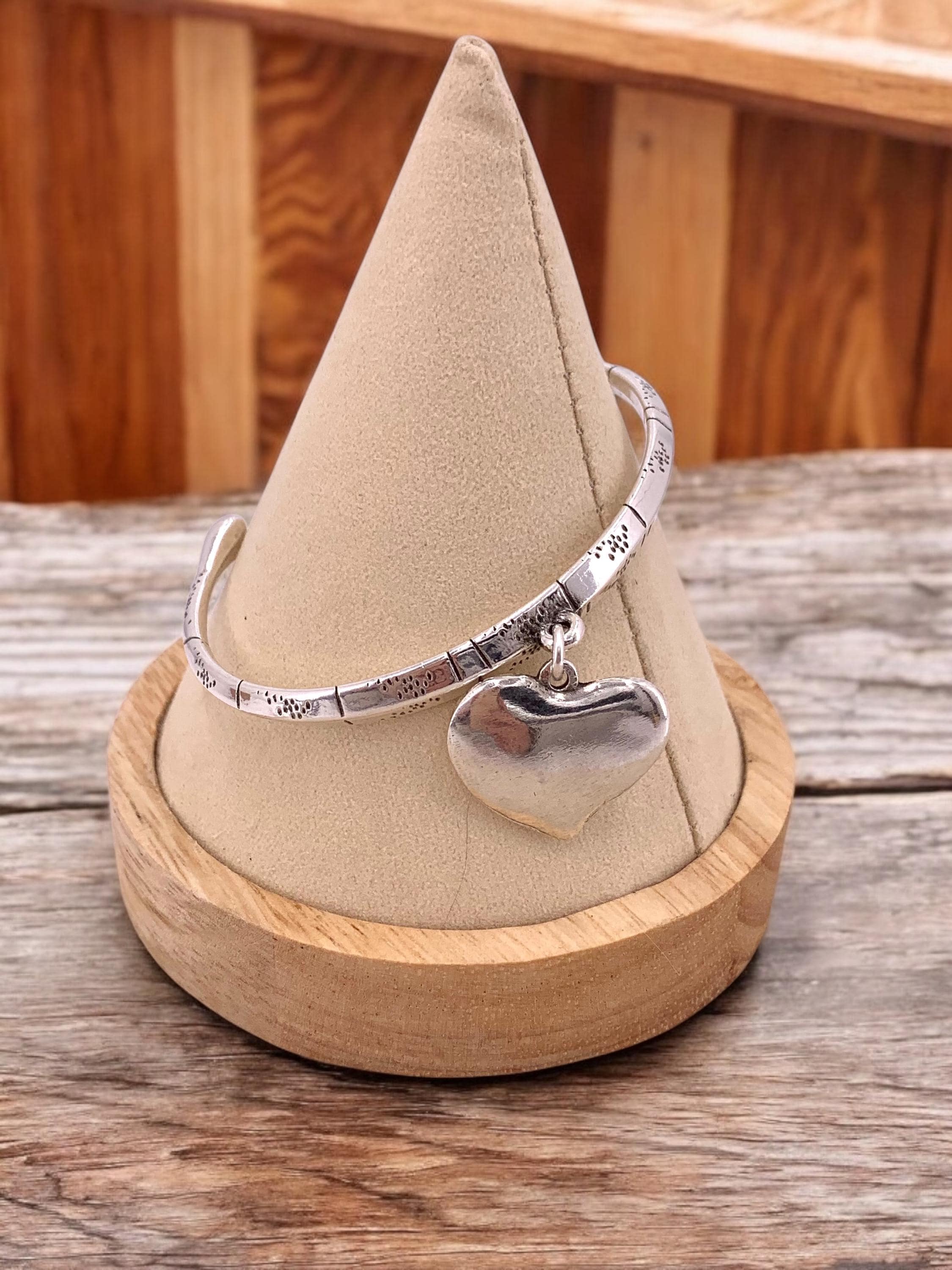 Silver Engraved Cuff Bracelet – Padlock or heart Pendant – Rigid Open Bangle - Bold Kukuri Jewelry