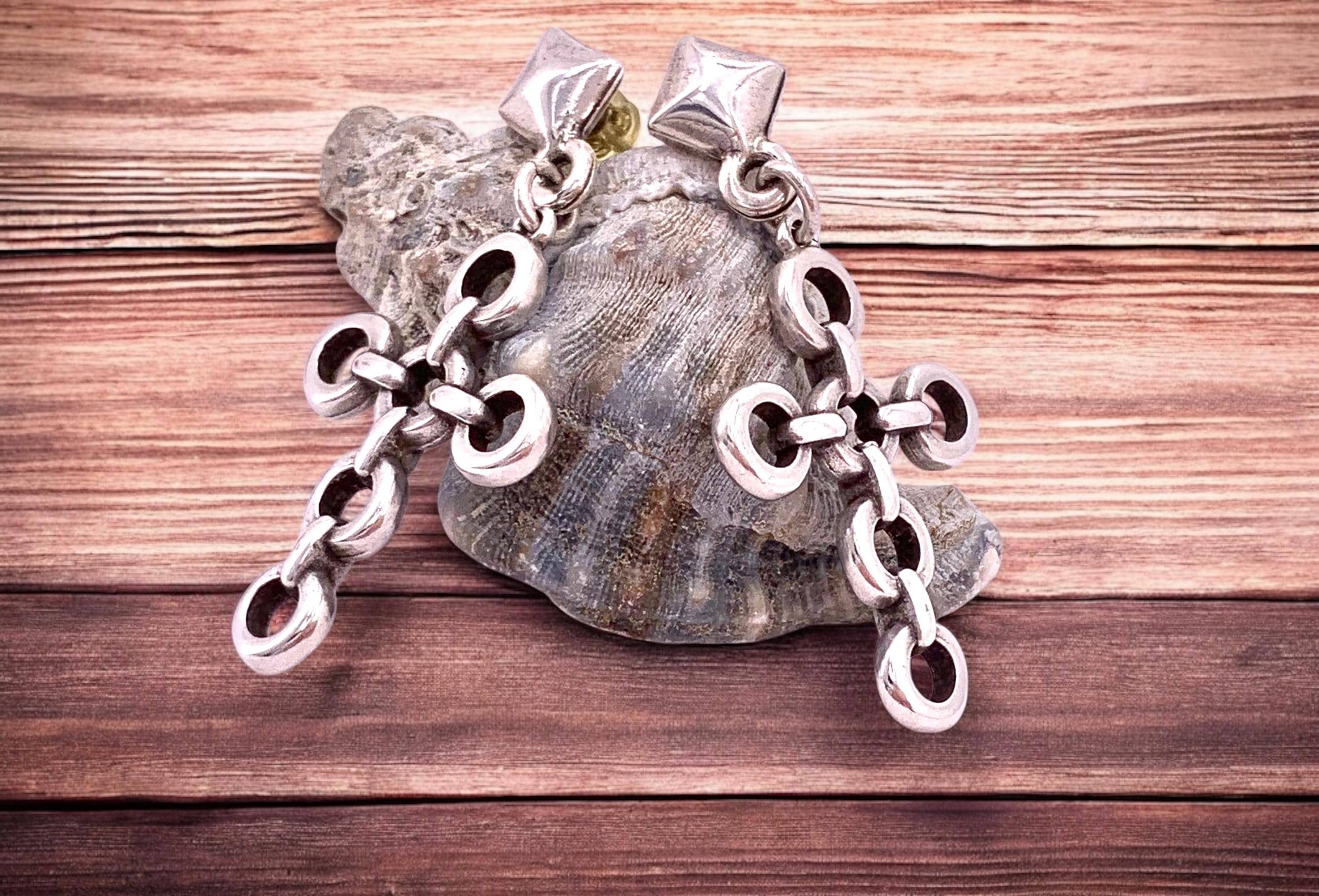 Chunky Silver Cross Earrings, Oversized Chain Link Design, artisian Jewelry