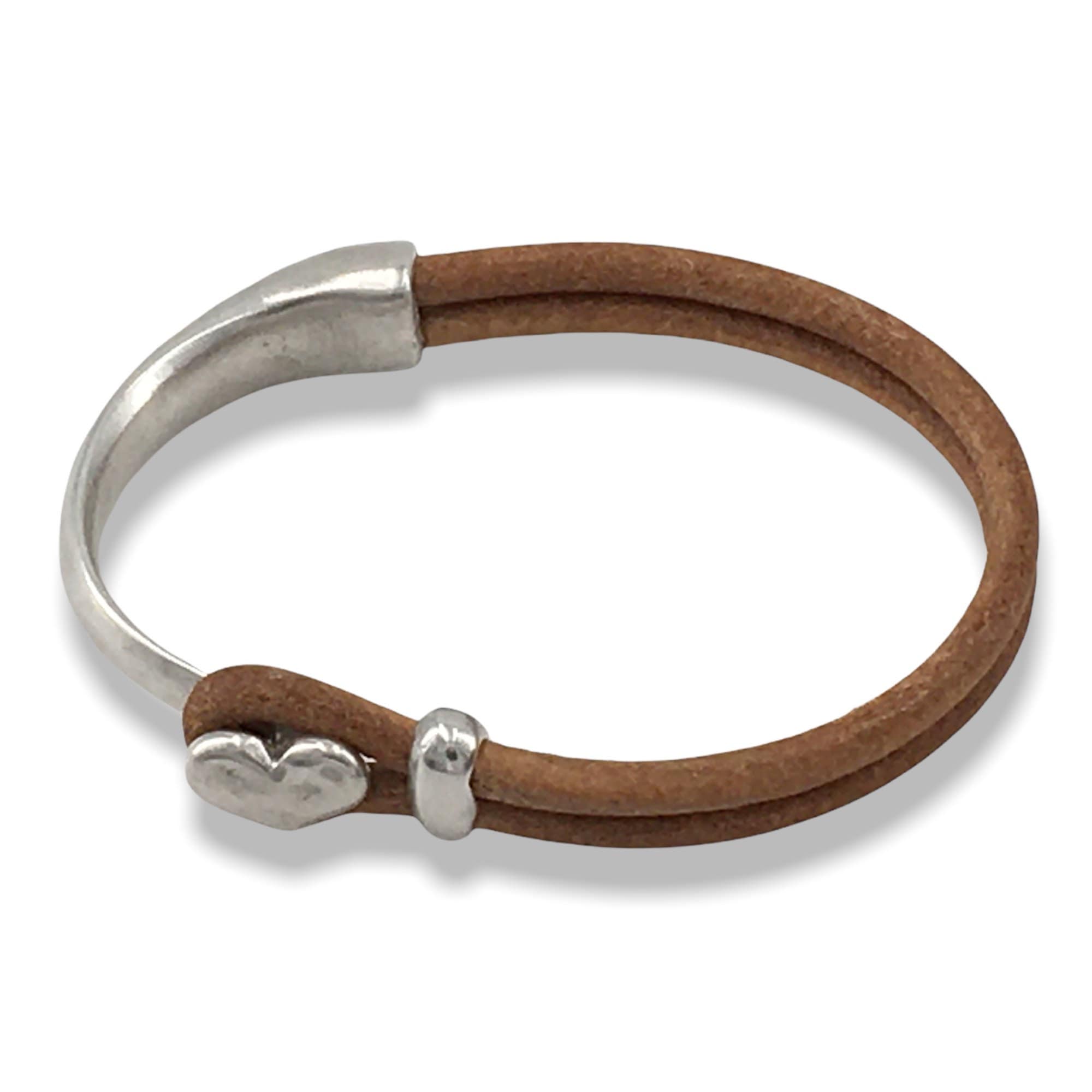 Half cuff leather bracelet for women, silver leather bracelet, heart bracelets, bohemian bracelet, , silver cuff bracelet