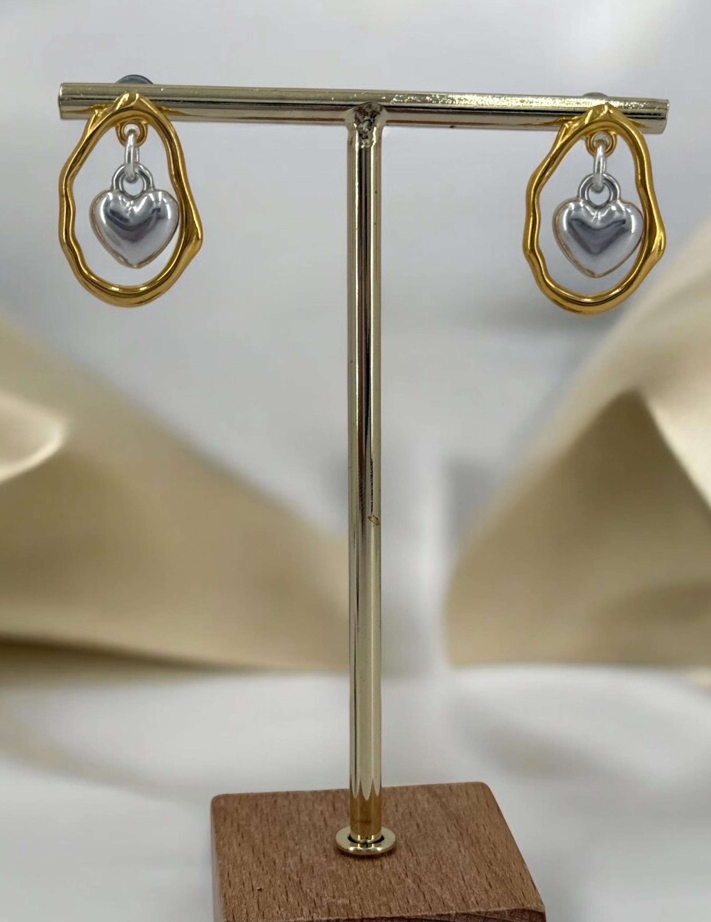 Gold & Silver Heart Earrings – Dangling Pendant – Boho Romantic Wedding Jewelry – Kukuri Jewelry