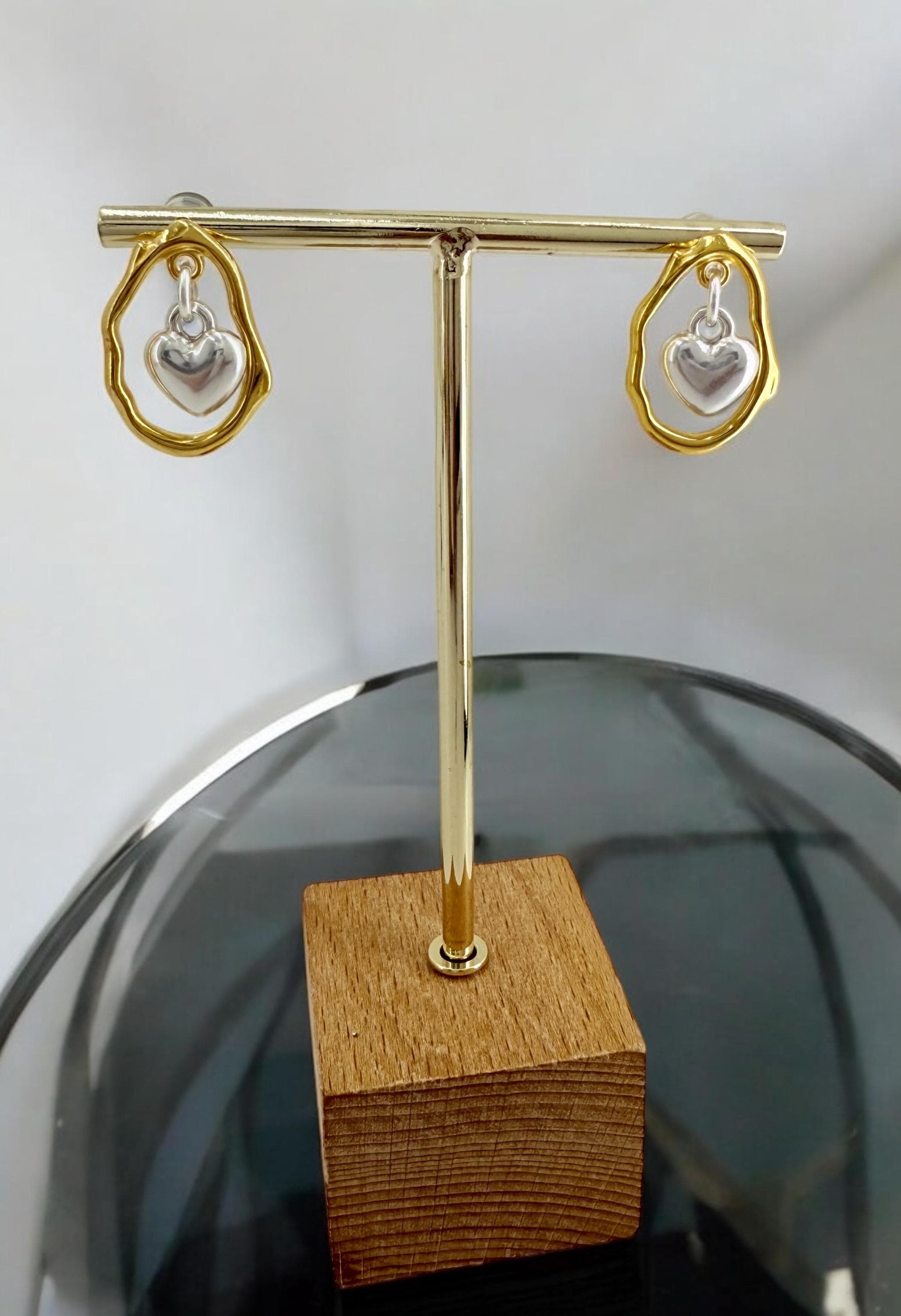 Gold & Silver Heart Earrings – Dangling Pendant – Boho Romantic Wedding Jewelry – Kukuri Jewelry