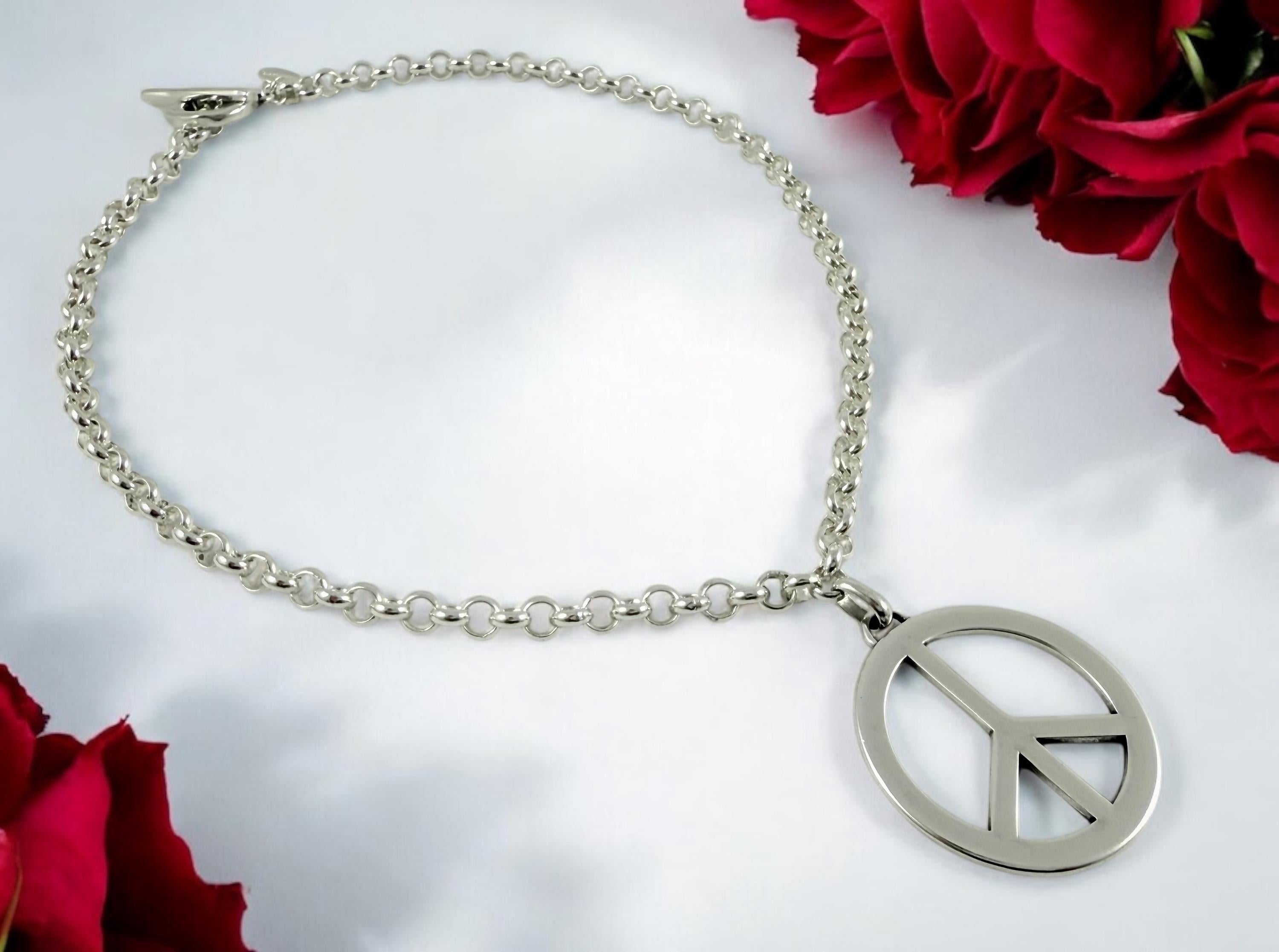 Chunky Silver Necklace – Oversized Peace Symbol Pendant – Bold Statement Chain – Kukuri Jewelry