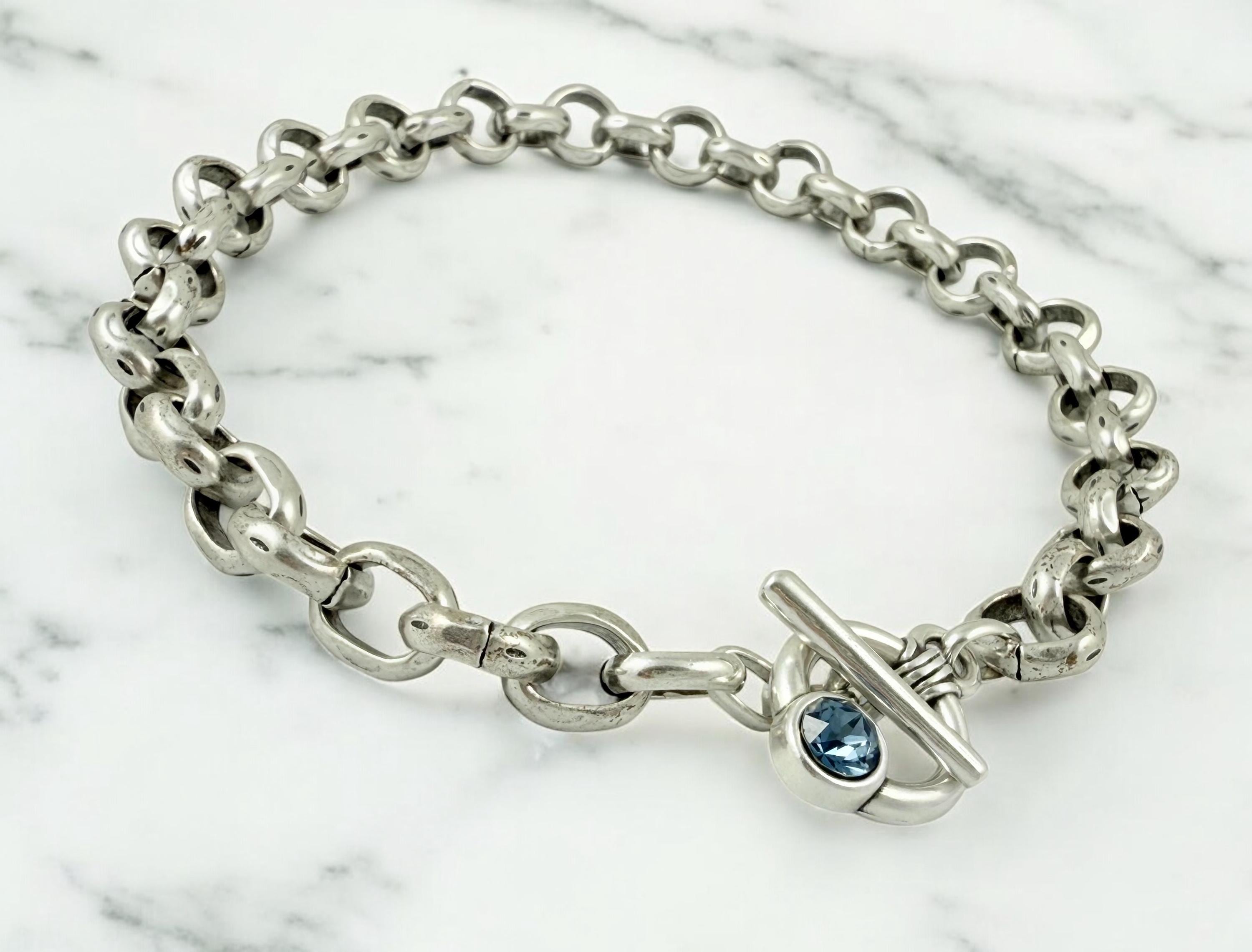 Chunky Silver Chain Necklace – Sculptural Solid Link – Swarovski Toggle Clasp – Bold Brutalist Statement – Kukuri Jewelry