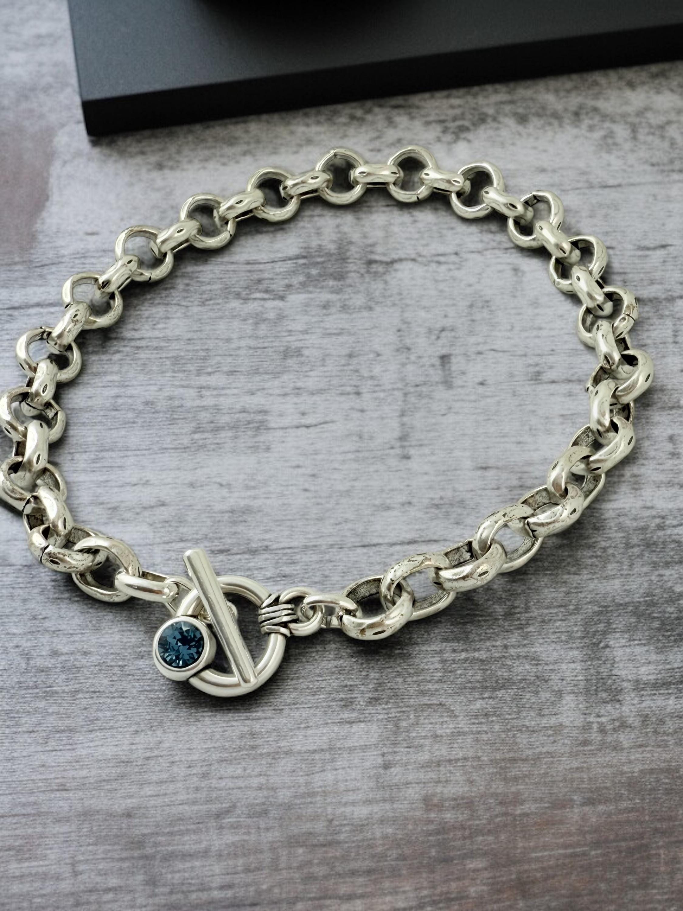 Chunky Silver Chain Necklace – Sculptural Solid Link – Swarovski Toggle Clasp – Bold Brutalist Statement – Kukuri Jewelry