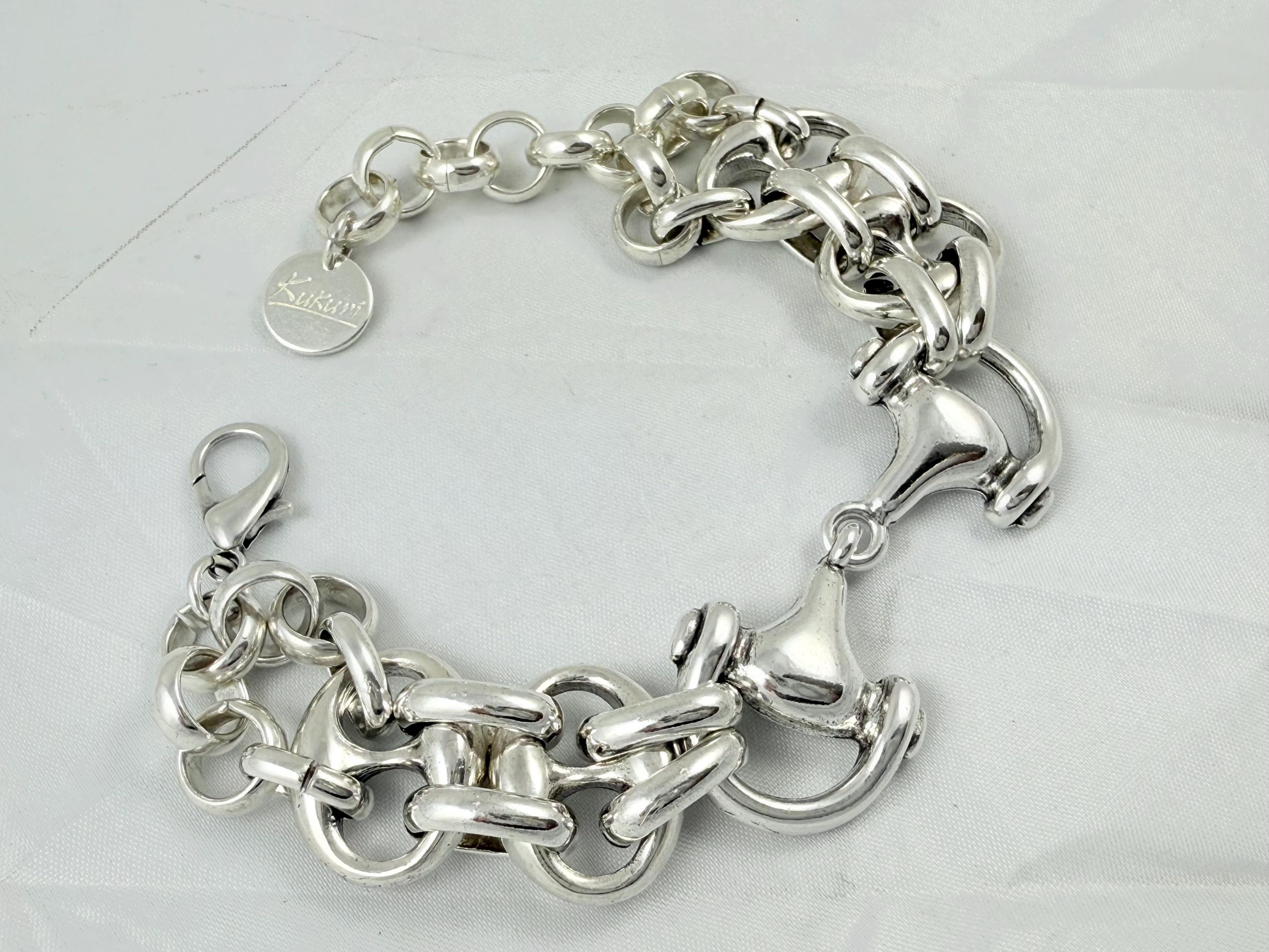 Chunky Silver Bracelet – Horse Bit Centerpiece – Nautical Links – Adjustable Statement Boho Jewelry – Kukuri Jewelry