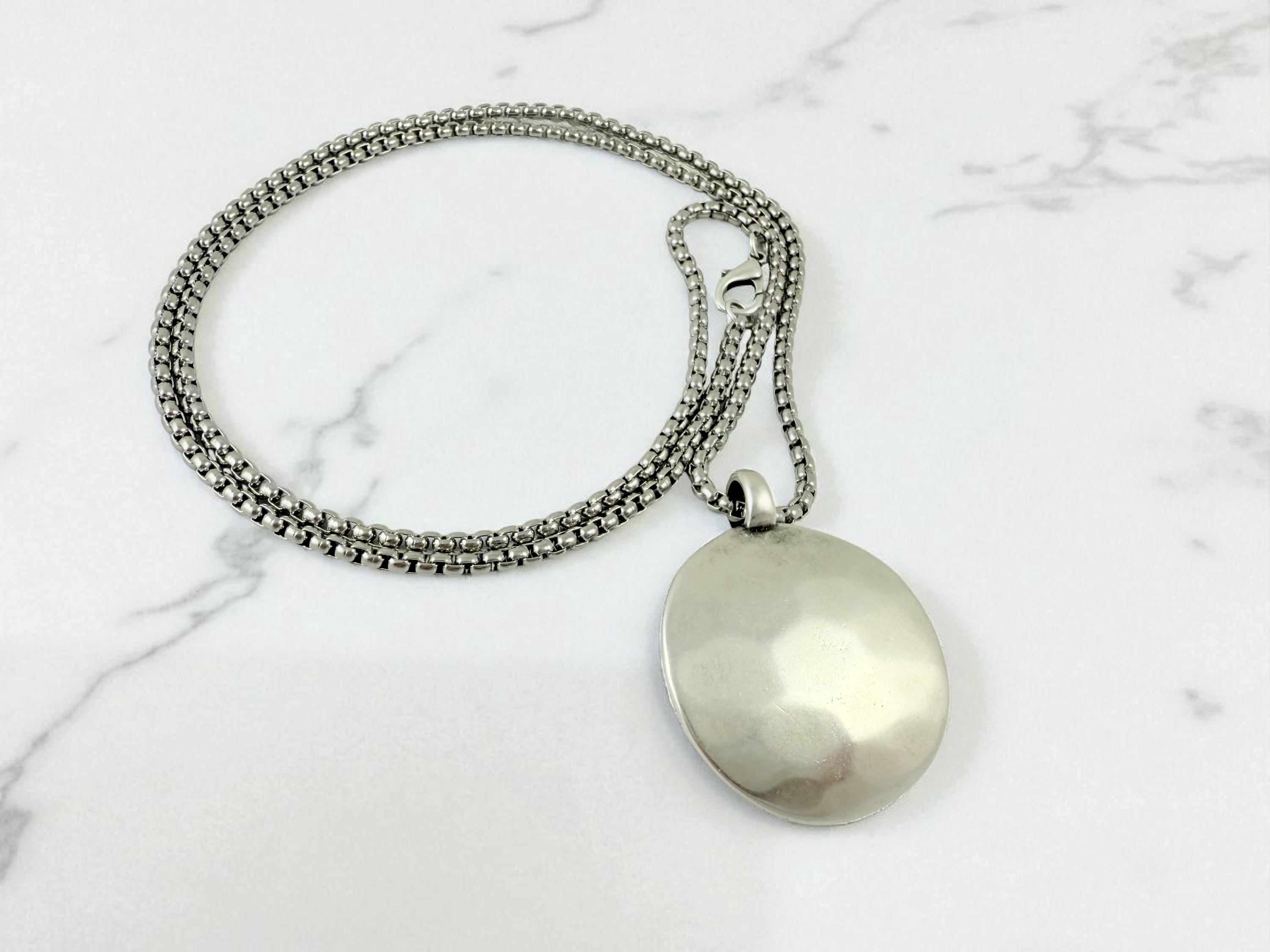 Long Silver chunky Chain Necklace – Statement hammered bold Pendant – Convertible Double Strand – Kukuri Jewelry