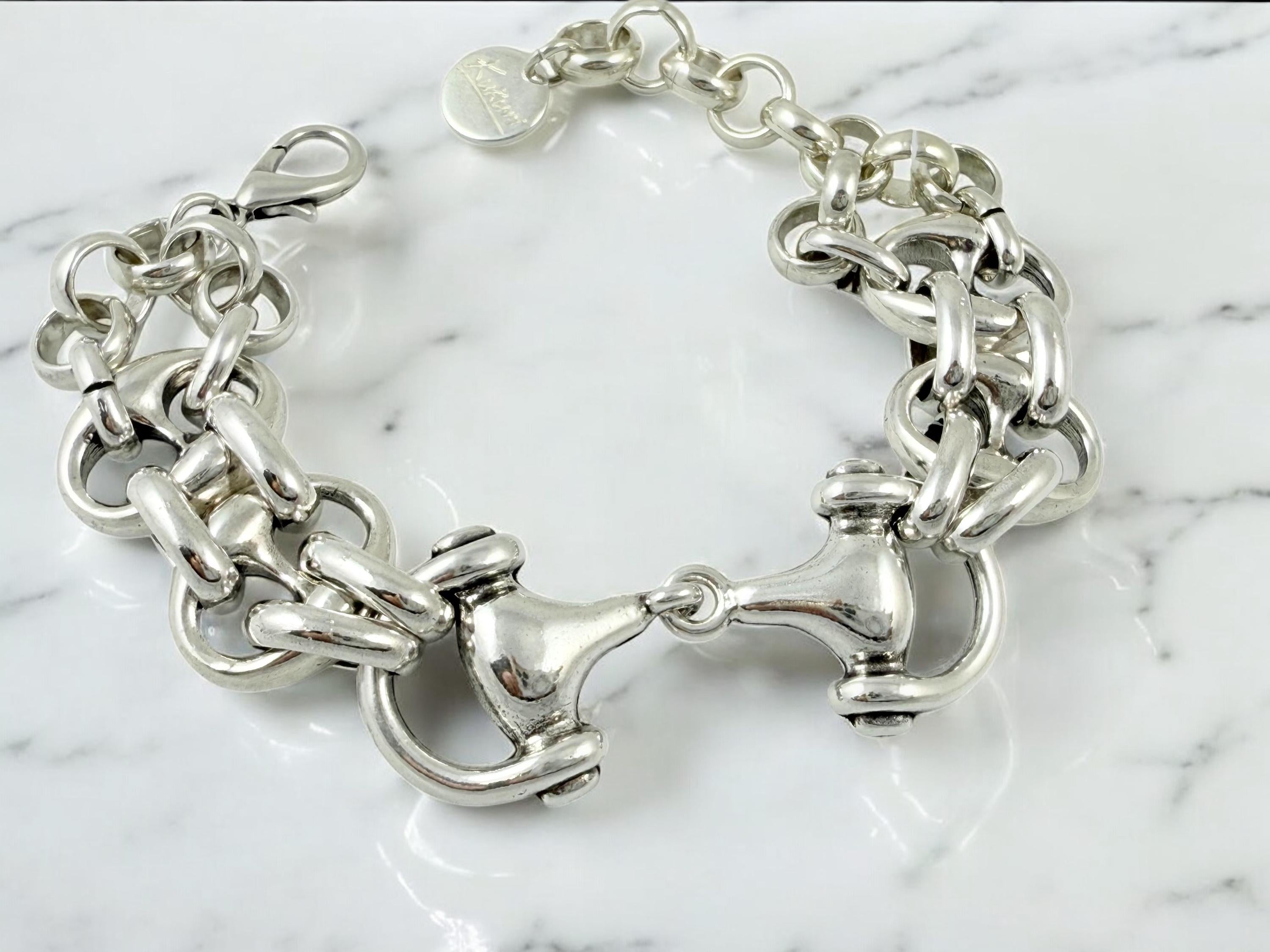 Chunky Silver Bracelet – Horse Bit Centerpiece – Nautical Links – Adjustable Statement Boho Jewelry – Kukuri Jewelry