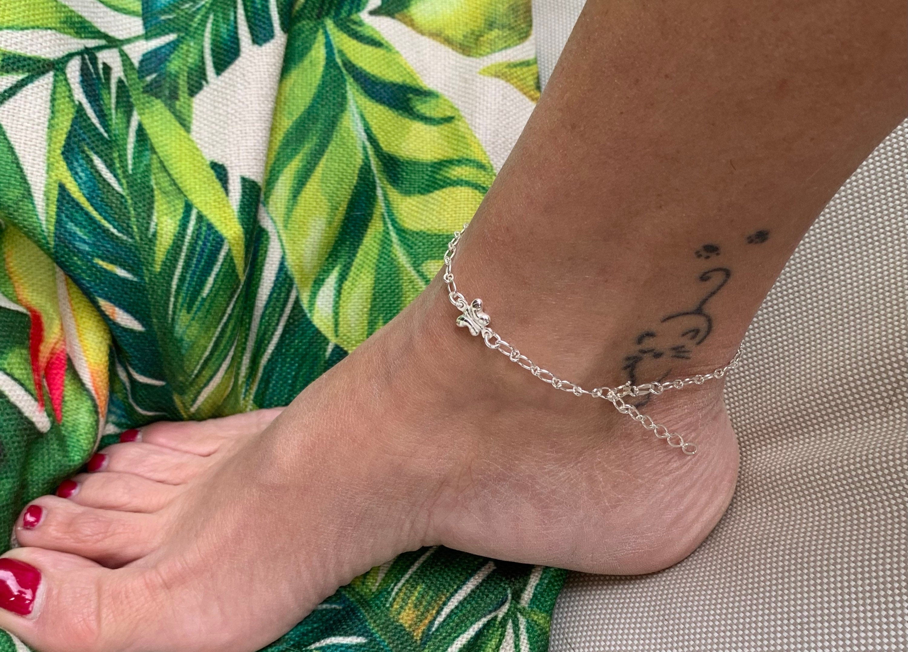 Dainty Butterfly Anklet – 925 Sterling Silver – Bohemian Chain – Adjustable Fit – Kukuri Jewelry