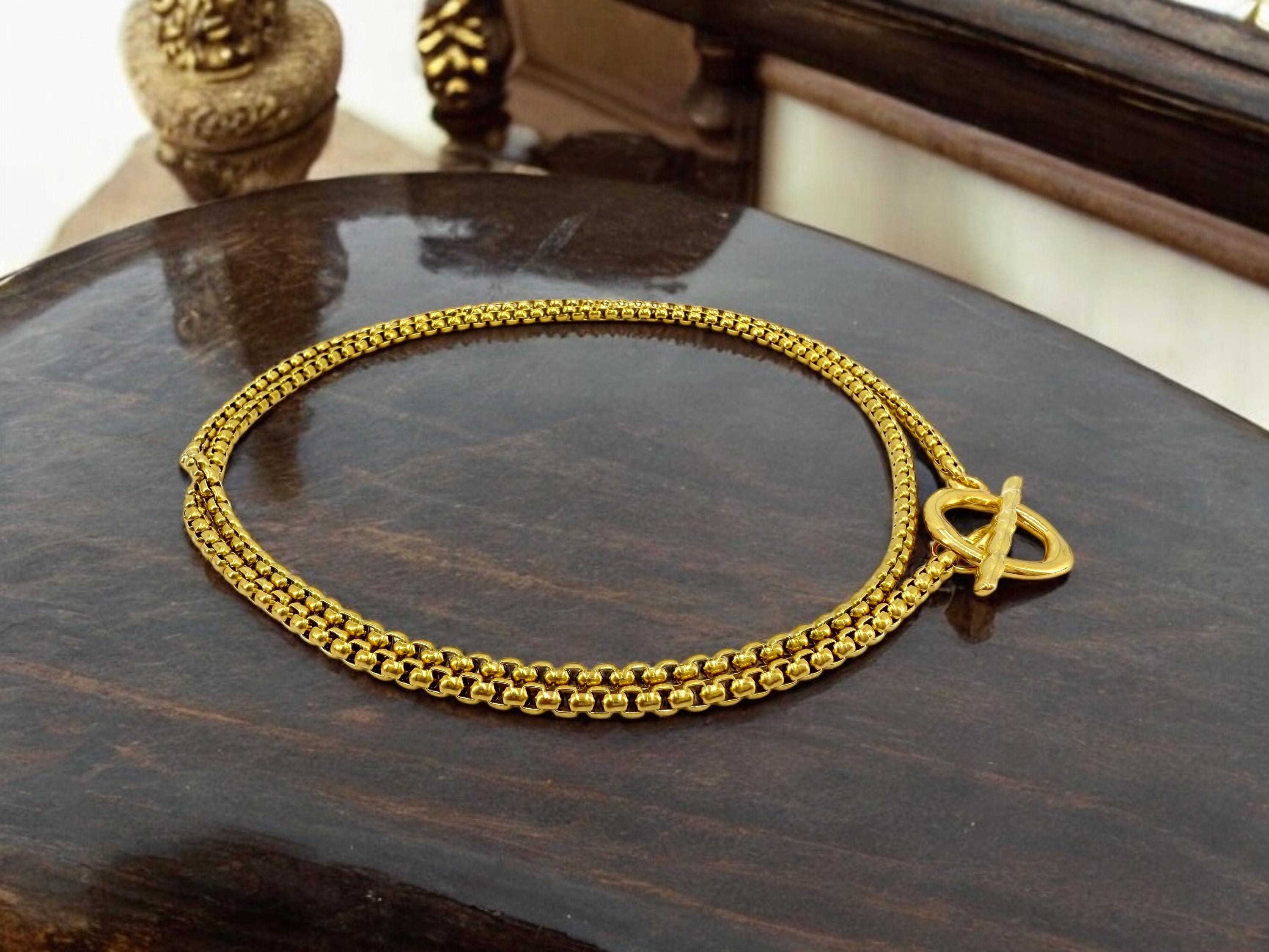 Chunky Gold-Tone Stainless Steel Necklace – Double or Single Wear - layered chain bold toggle choker– Kukuri Jewelry