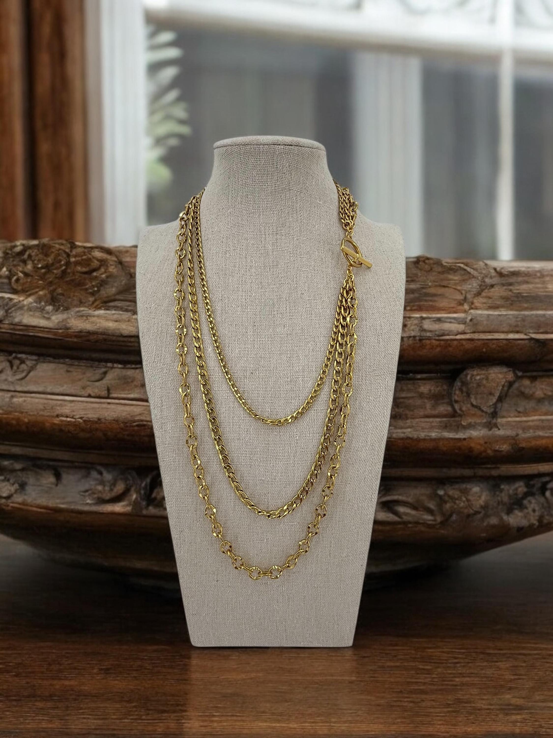 Chunky Multi-Strand Gold Chain Necklace – Layered Wrap Design with Toggle Clasp