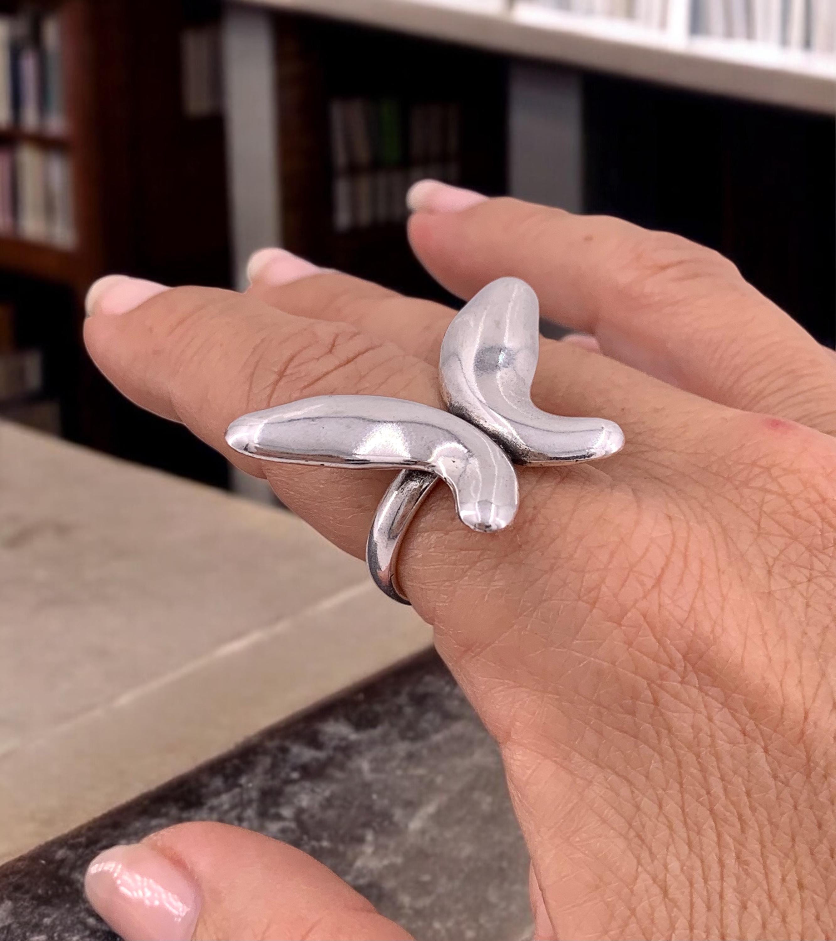 Chunky Butterfly-Shaped Silver Ring – Oversized Statement Design – Adjustable Fit – Kukuri Jewelry