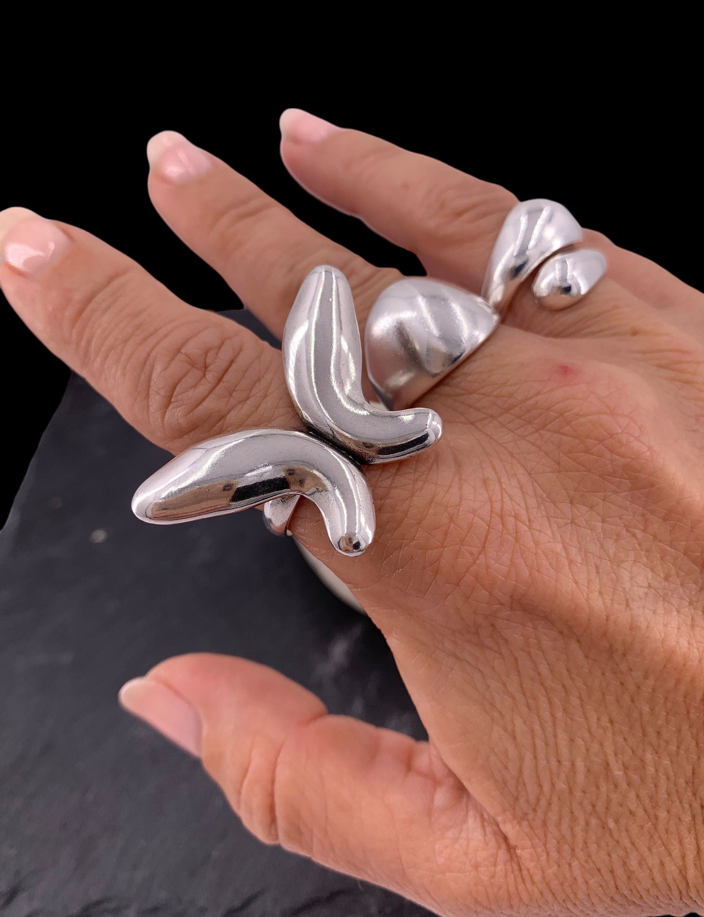 Chunky Butterfly-Shaped Silver Ring – Oversized Statement Design – Adjustable Fit – Kukuri Jewelry