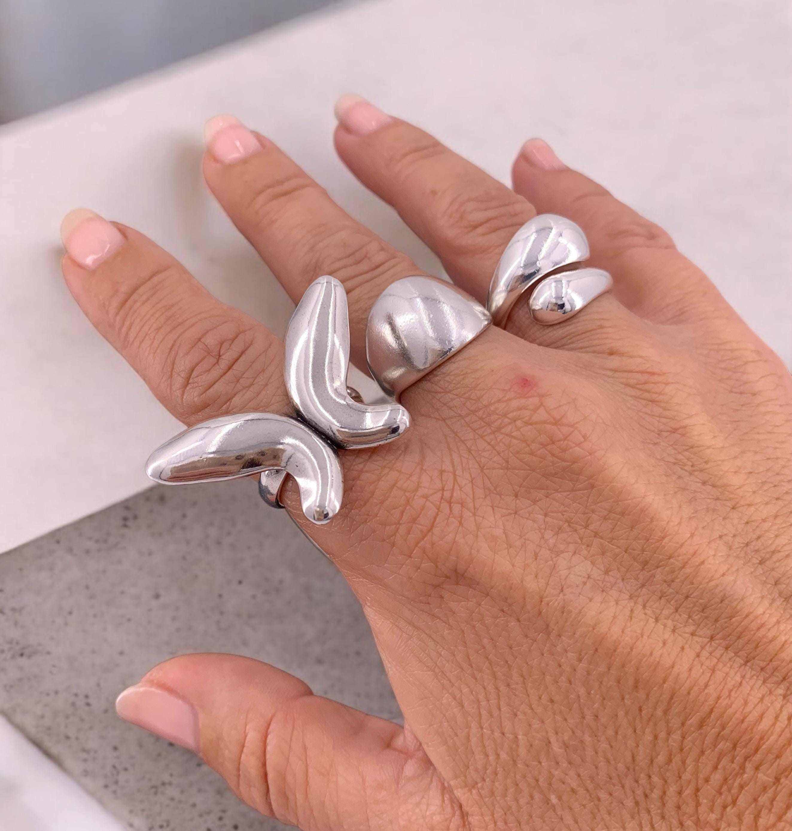 Chunky Butterfly-Shaped Silver Ring – Oversized Statement Design – Adjustable Fit – Kukuri Jewelry