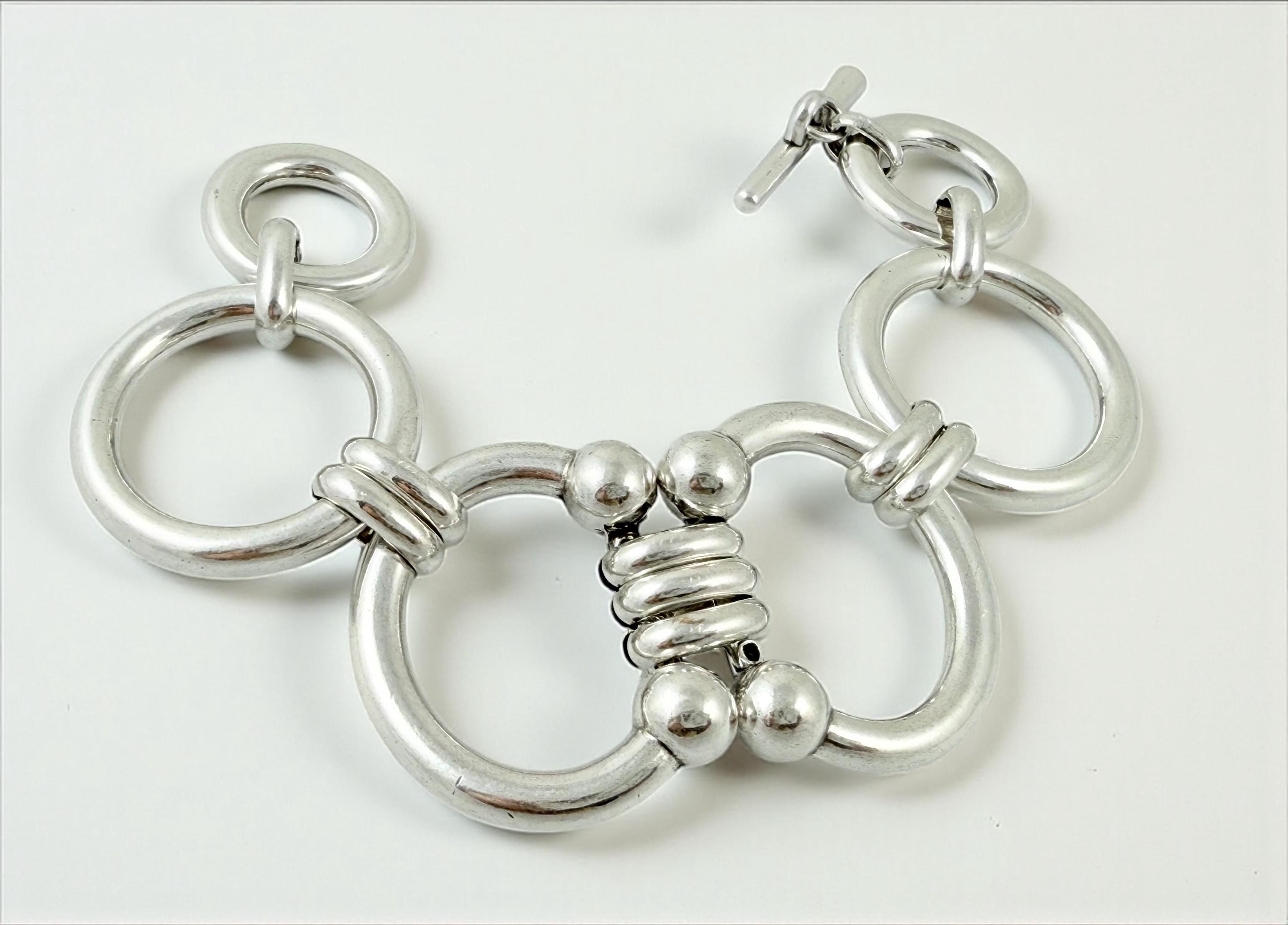Chunky silver bracelet, toggle bracelet, thick round link chain bracelet, bold bracelet, solid chain bracelet, heavyweight bracelet,