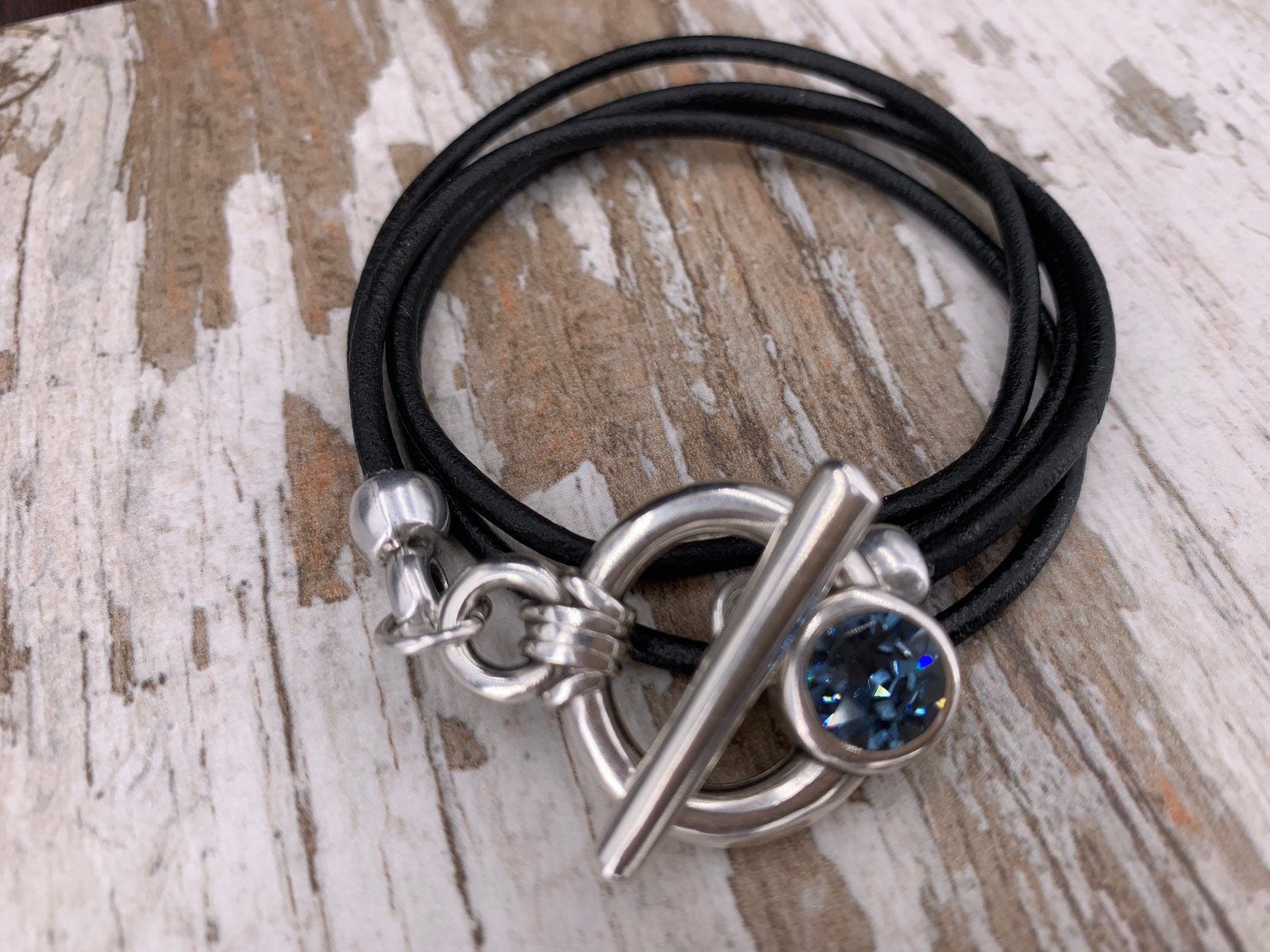 Boho Wrap Leather Bracelet – Swarovski Crystal – Toggle Clasp – Custom Fit – Handmade Kukuri Jewelry