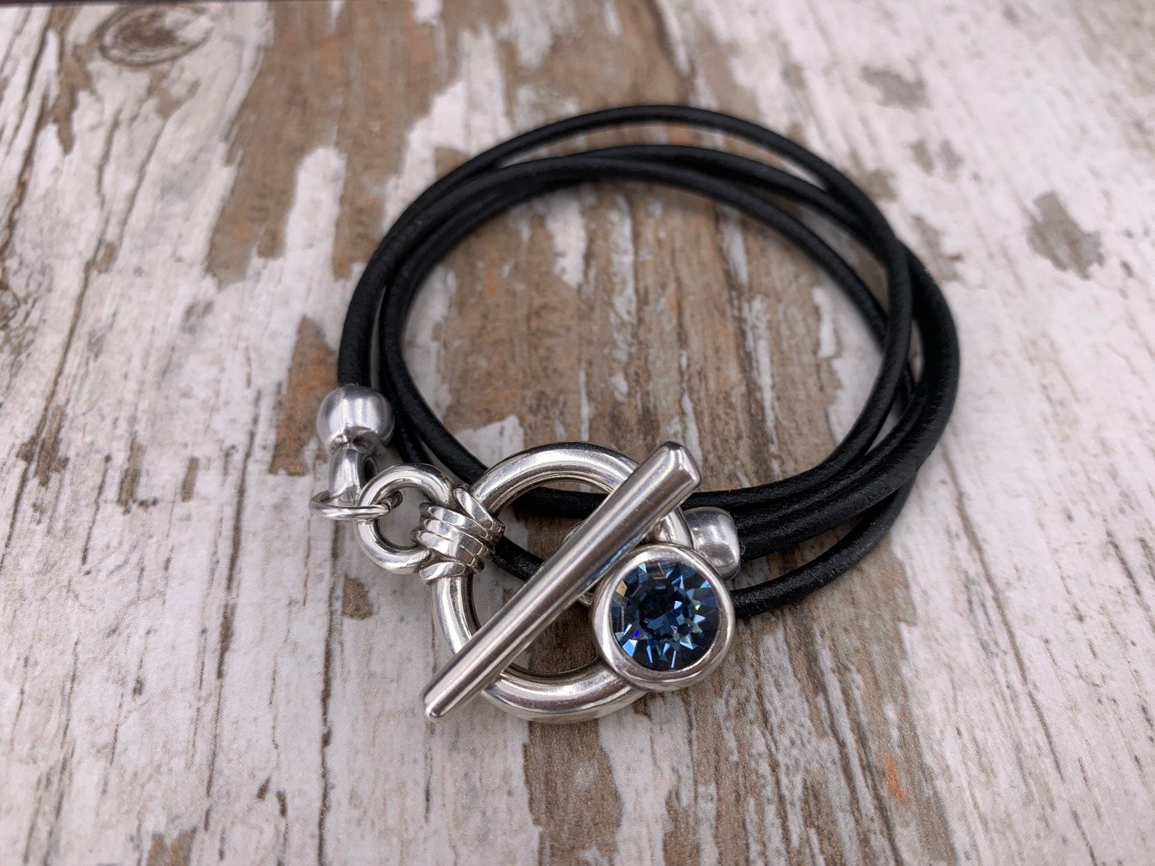 Boho Wrap Leather Bracelet – Swarovski Crystal – Toggle Clasp – Custom Fit – Handmade Kukuri Jewelry