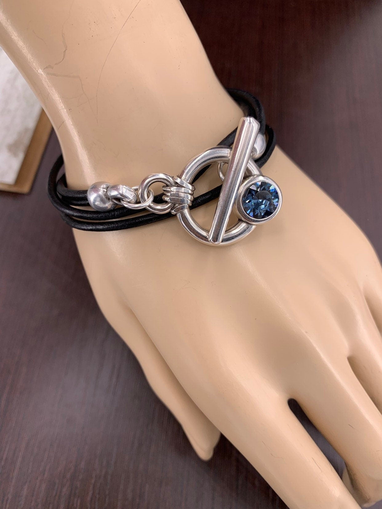 Boho Wrap Leather Bracelet – Swarovski Crystal – Toggle Clasp – Custom Fit – Handmade Kukuri Jewelry