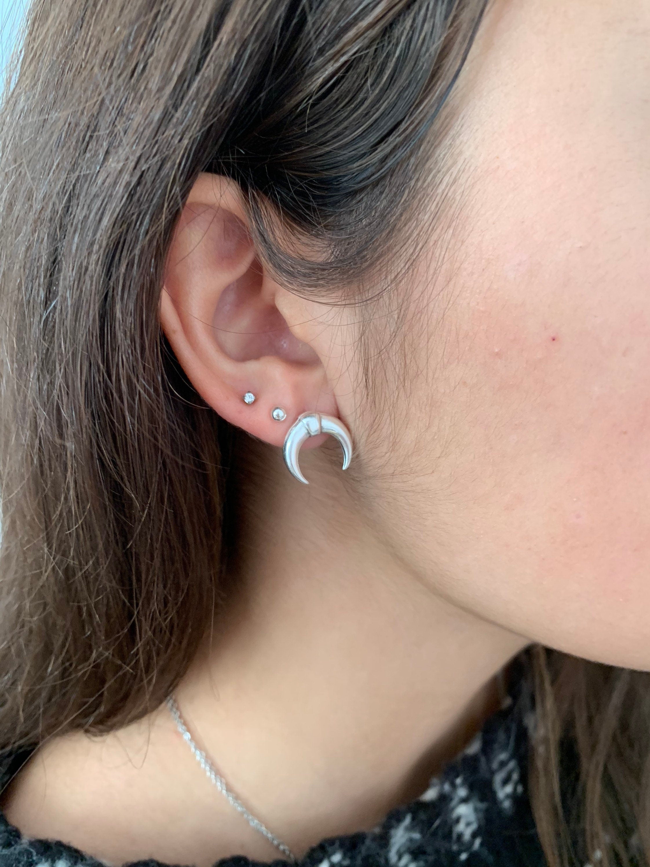 Bohemian Moon Earrings – Tribal Style Gold or Silver – Tiny Everyday Earrings – minimalist Kukuri Jewelry