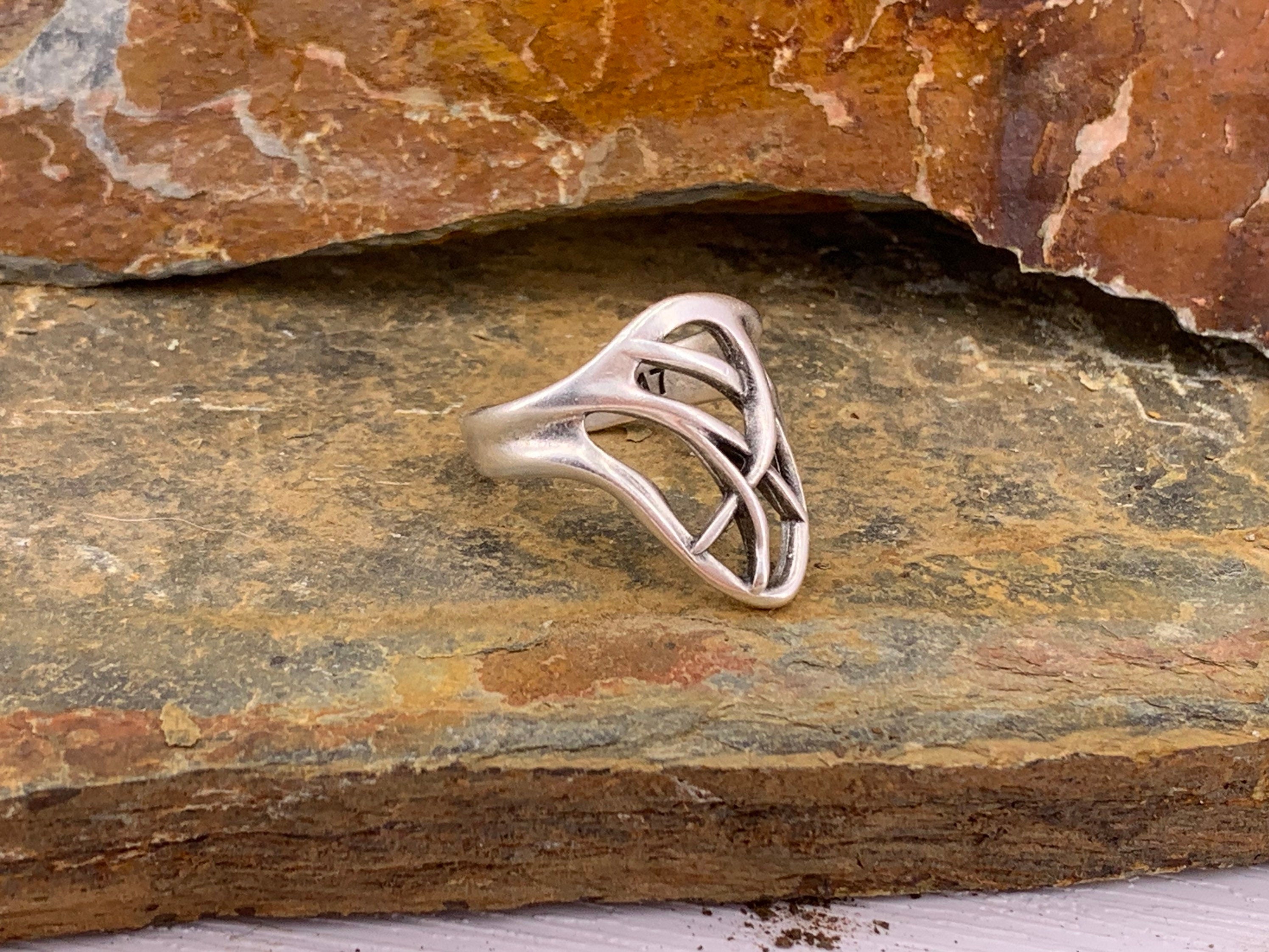 Leaf Carved Silver Wide Ring – Tribal Boho Adjustable Ring – Handmade Kukuri Jewelry