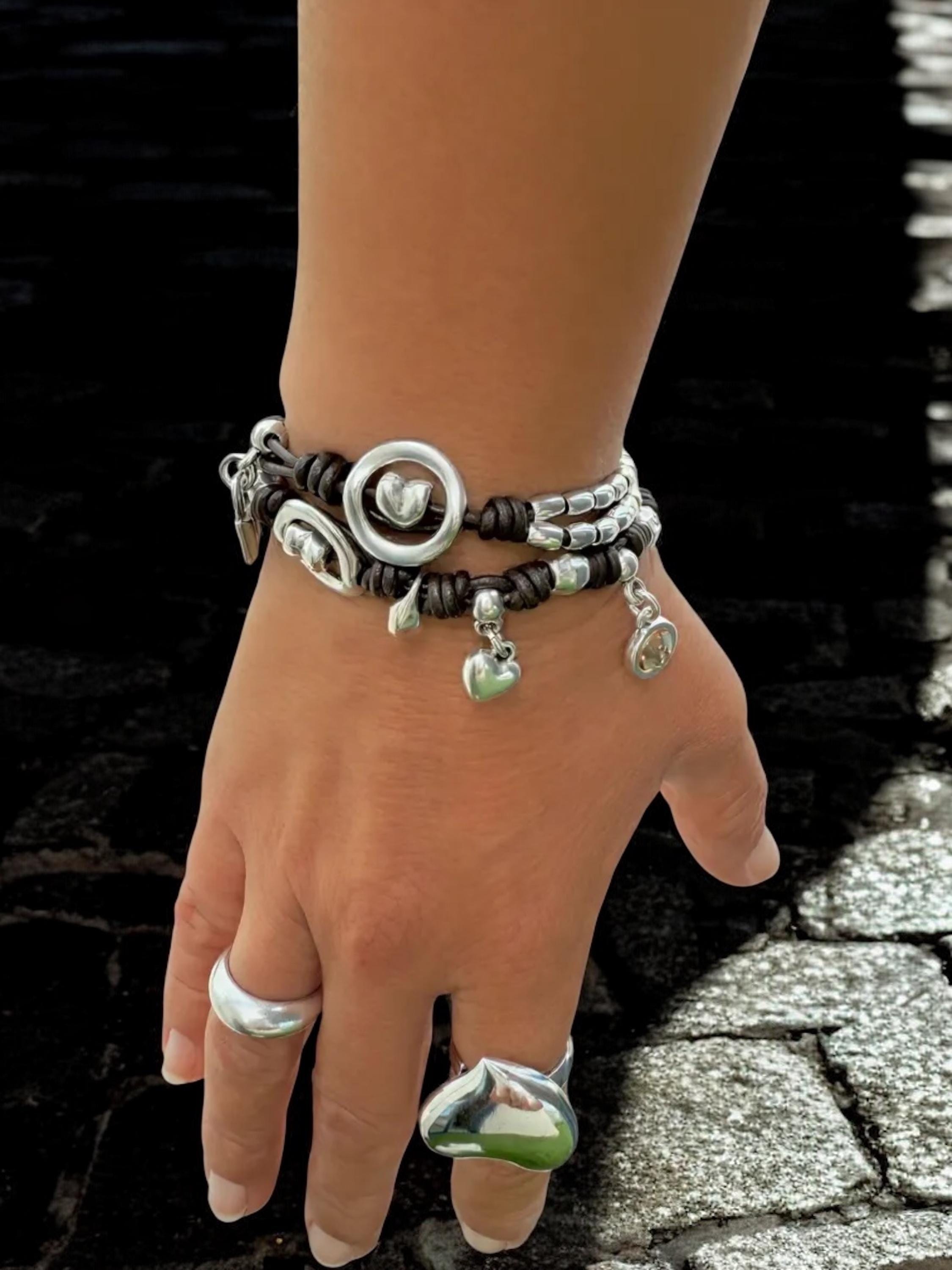 Boho Double-Wrap Leather Bracelet – Swarovski Crystal, Heart & Lock Charms – Handmade Kukuri Jewelry