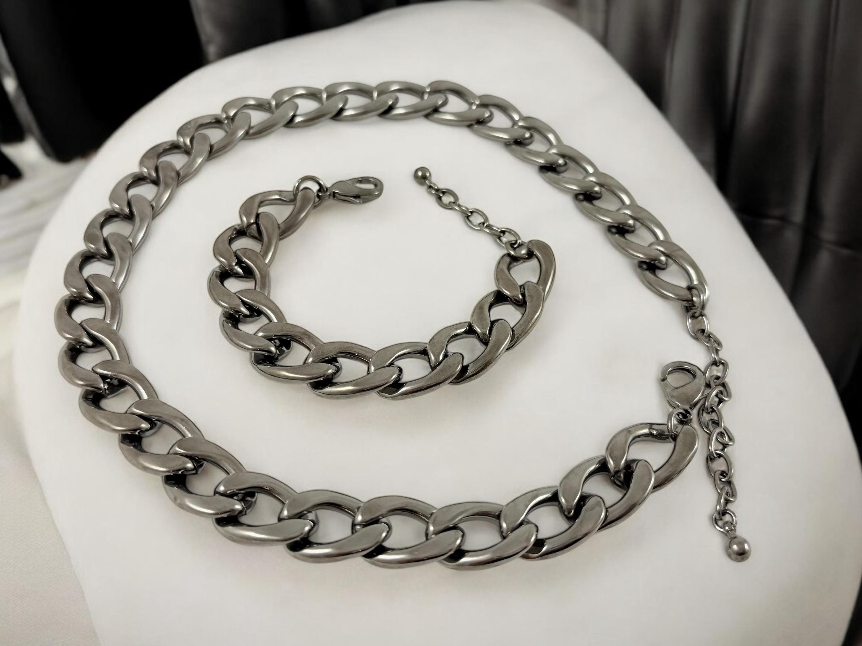 Men’s Chunky Graphite Cuban Chain – Bold Matte Finish – Lightweight Aluminum Necklace – Urban Handmade Jewelry