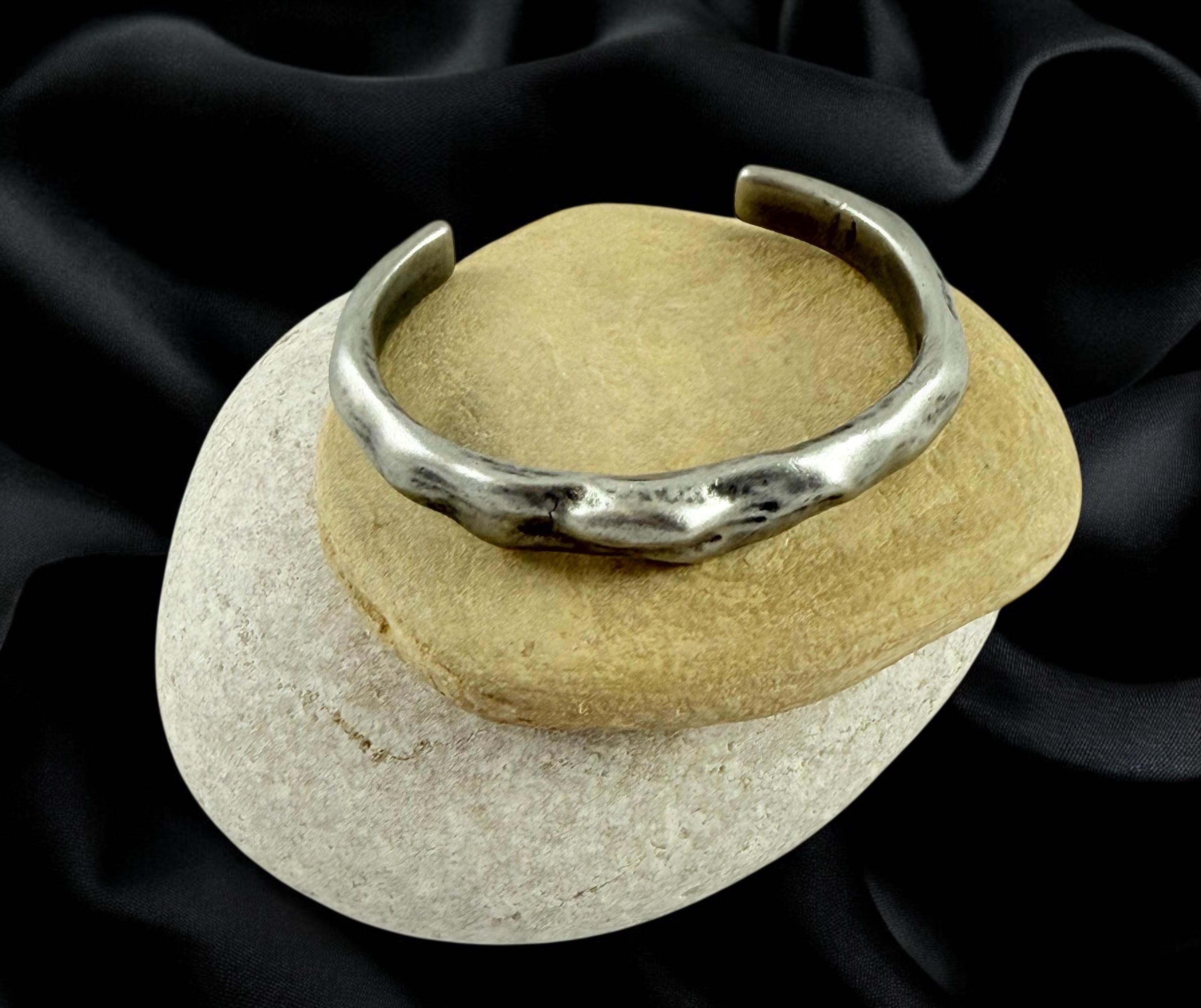 Chunky Hammered Pewter open Cuff – Vintage bold Rock Style – Adjustable Men’s Bangle – Handmade Kukuri Jewelry