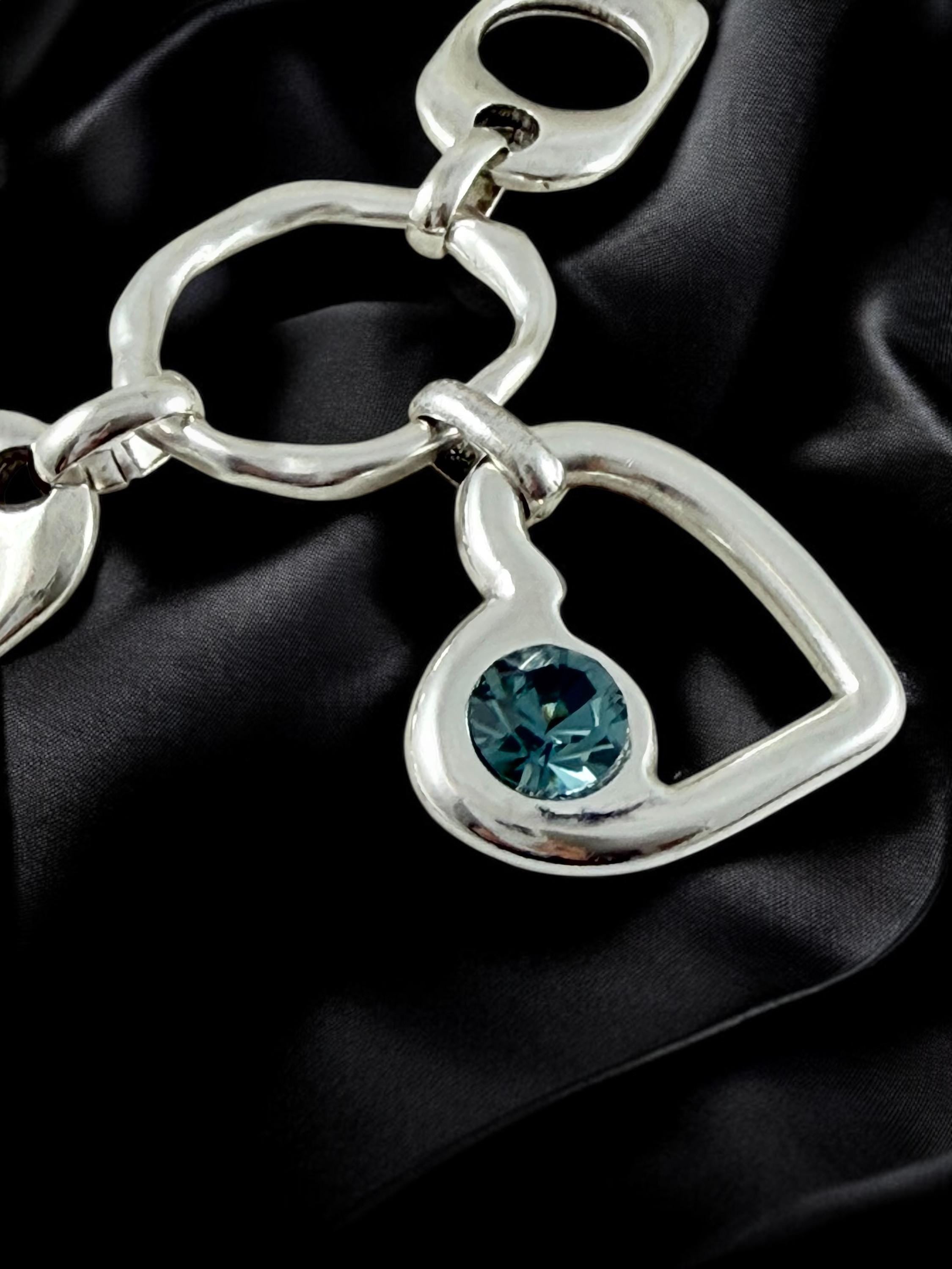 Chunky Silver Heart Pendant Choker – Swarovski Crystal – Big Link Bold Chain – Adjustable – Handmade Kukuri Jewelry