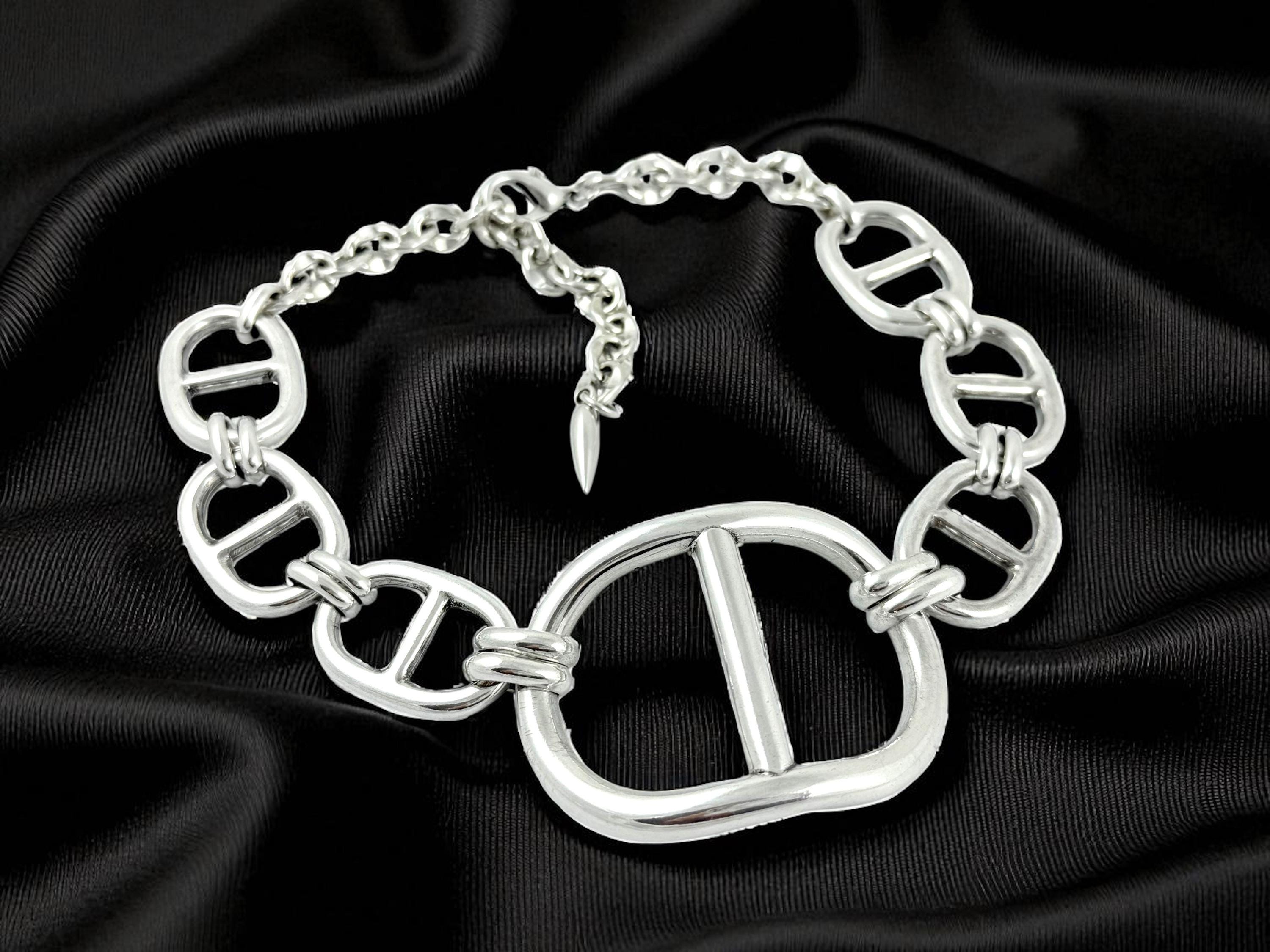 Chunky Mariner silver extra large Link Choker – Industrial Brutalist Bold Style – Adjustable – Handmade Kukuri Jewelry