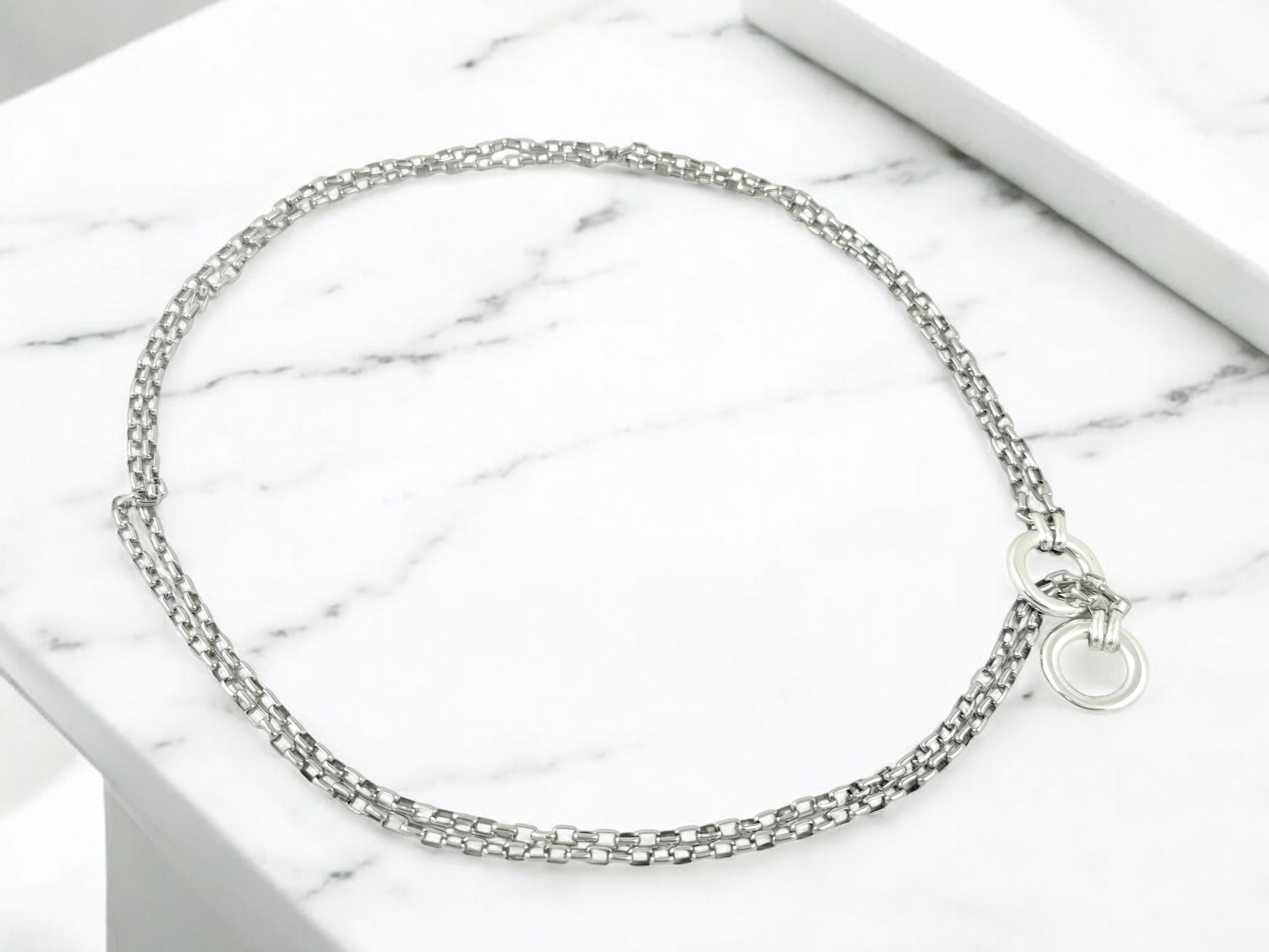 Double silver antique Chain Lariat Necklace – Industrial Modern bold Style – Kukuri Exclusive – Handmade