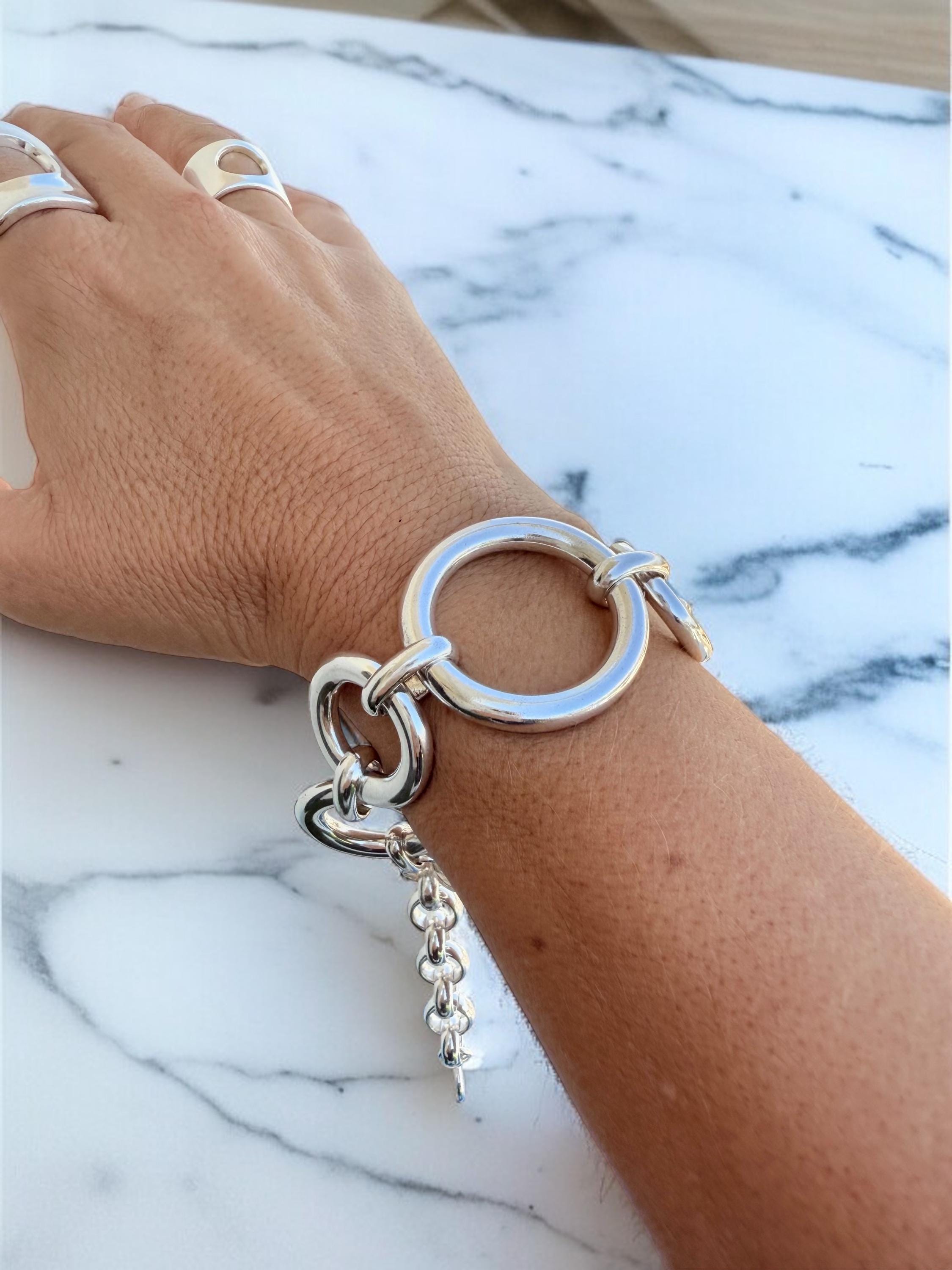 Chunky Round-Link Silver Bracelet – Oversized bold Rings – adjustable big size – Handmade Kukuri Jewelry