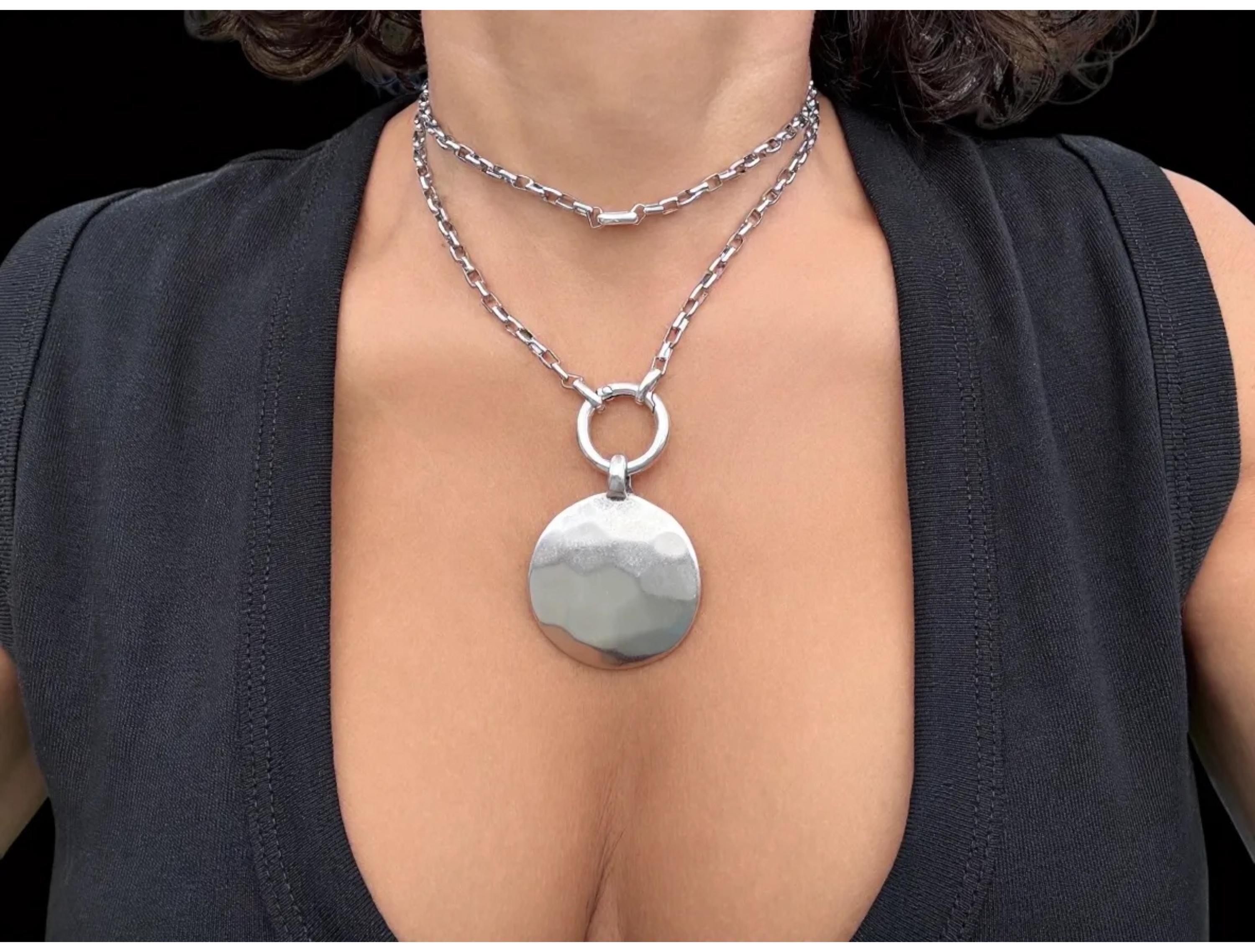 Multi-Position long chunky Silver Necklace – Hammered statement Pendant – 3-in-1 Layered Chain – Handmade Kukuri Jewelry