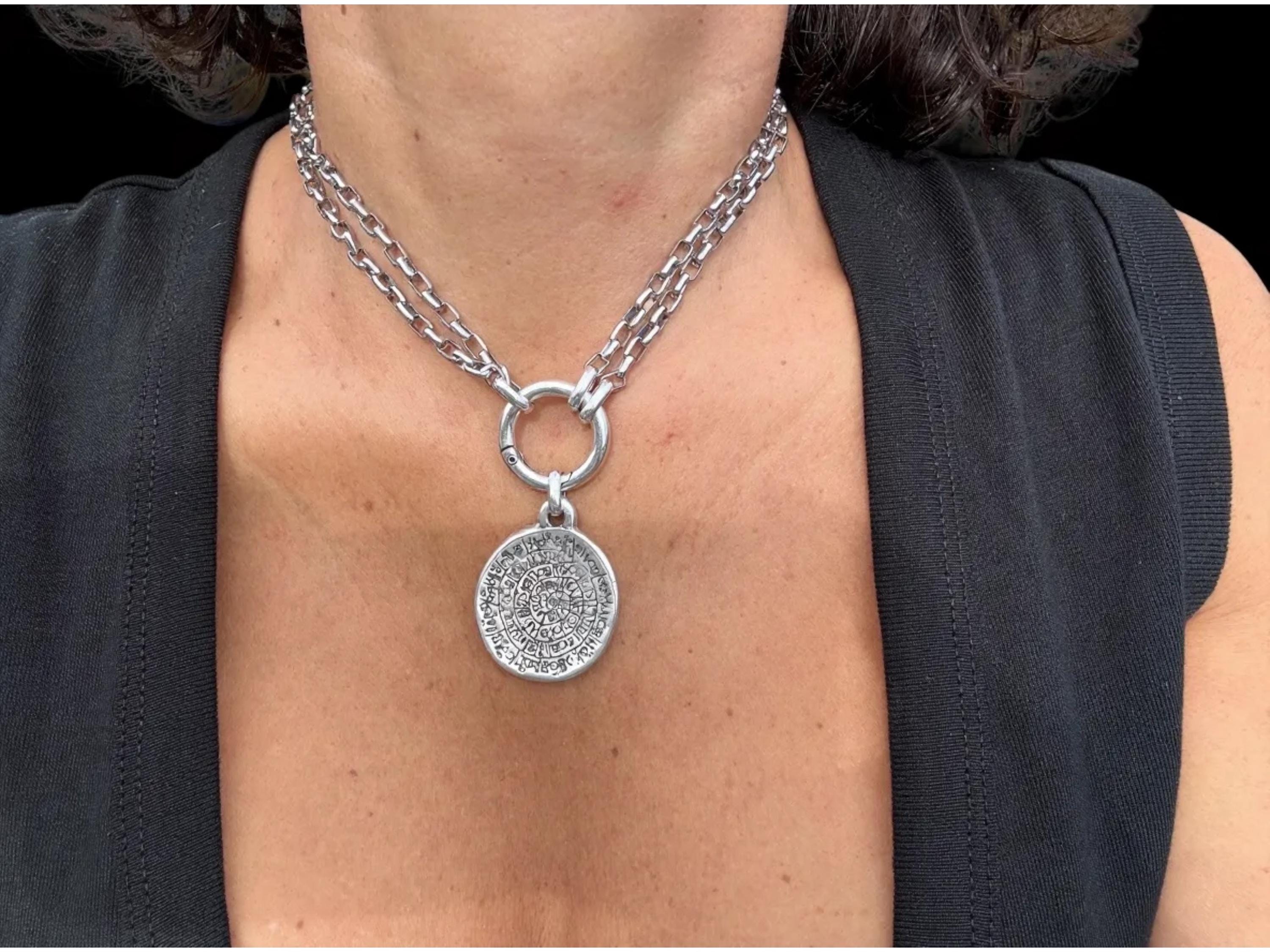 Long Chunky Silver plated Multi‑Position Necklace – Pendant with a Symbolic Touch – 3‑in‑1 steel Chain –