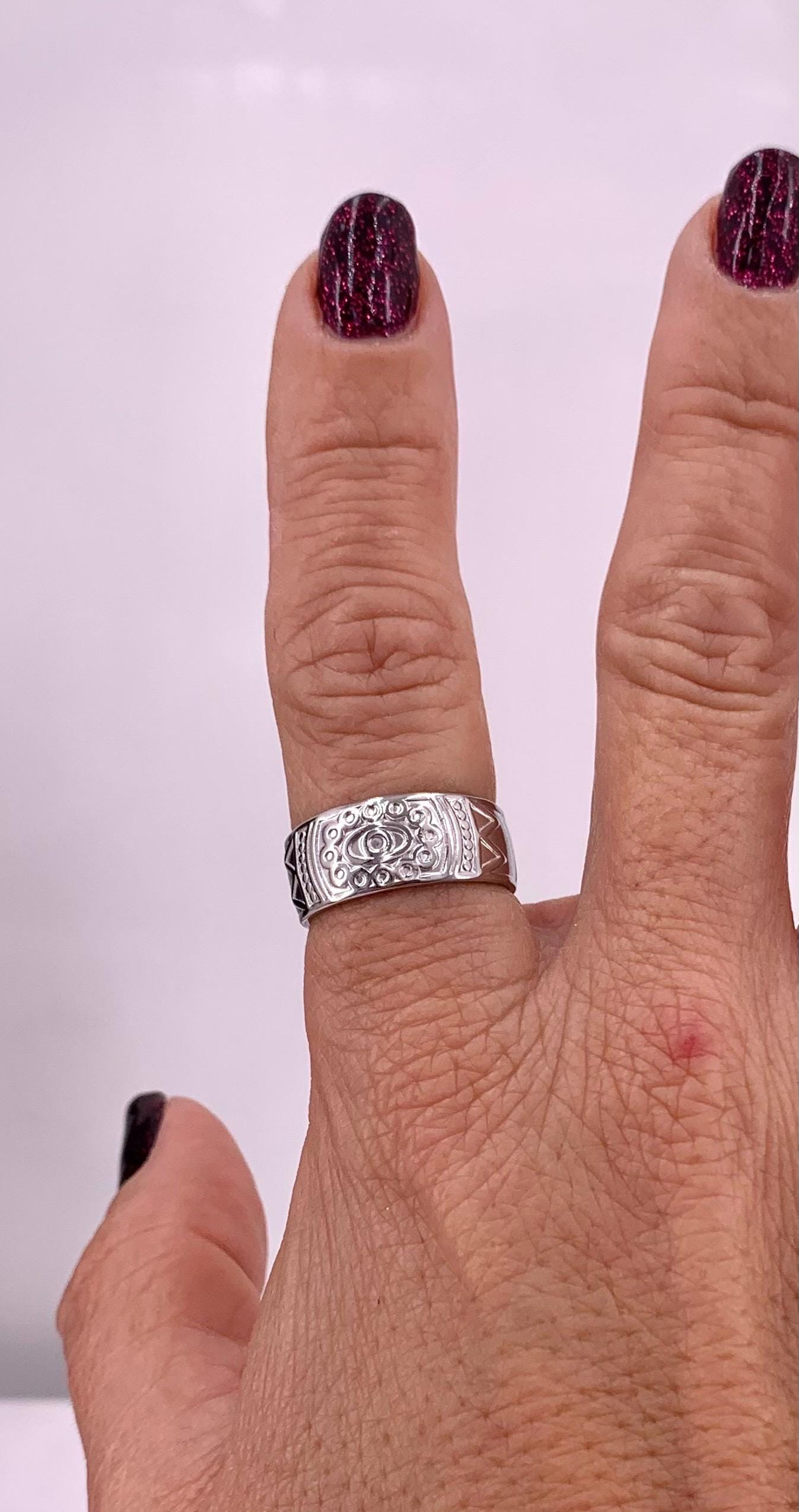 Engraved silver or gold ring, Bohemian ring, unique design ring, statement ring, tribal ring, bold ring, stainless steel ring, gift for her