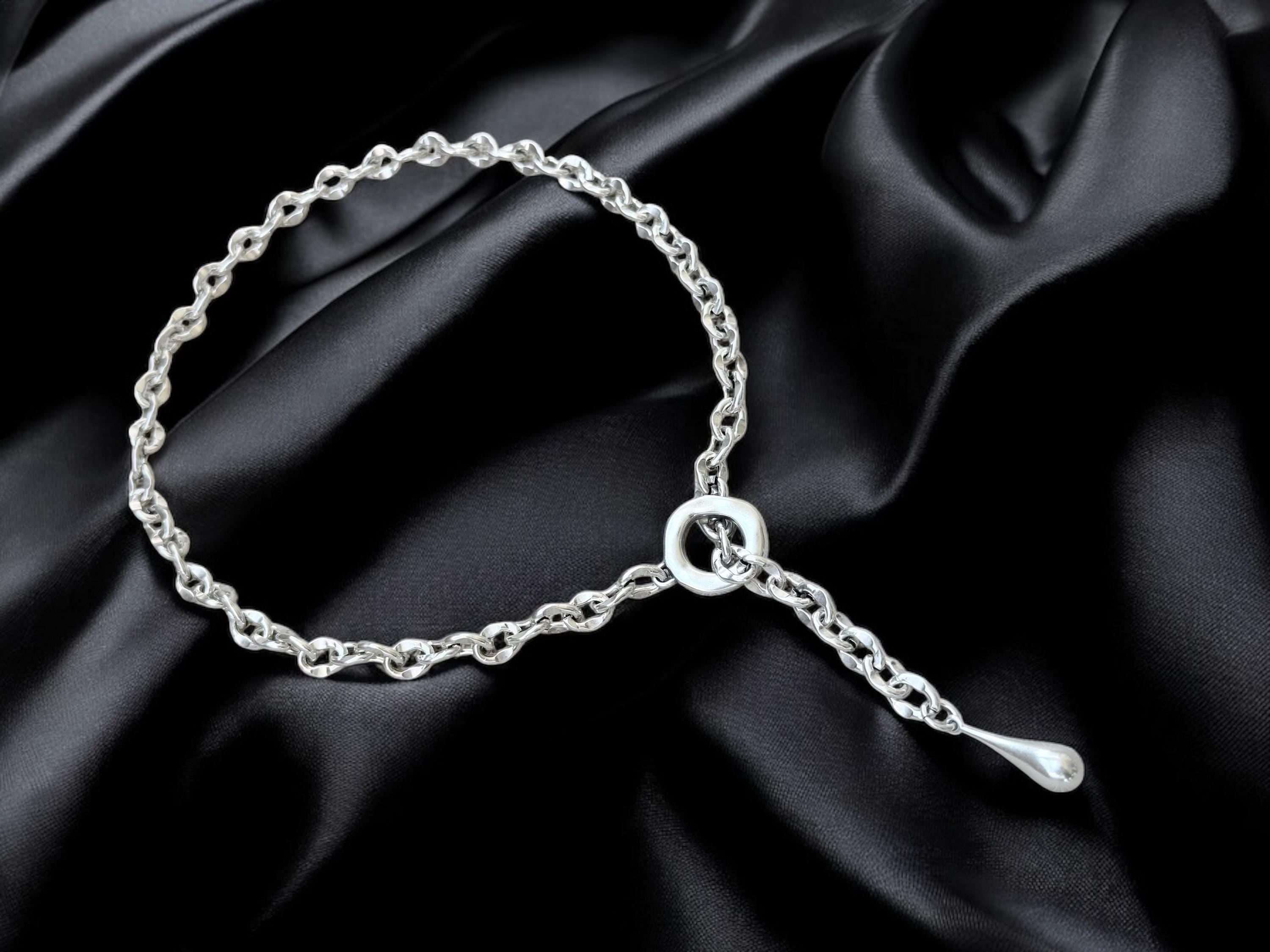 Silver chain Y necklace , chunky chain silver lariat necklace, teardrop pendant layering necklace, , chunky adjustable choker