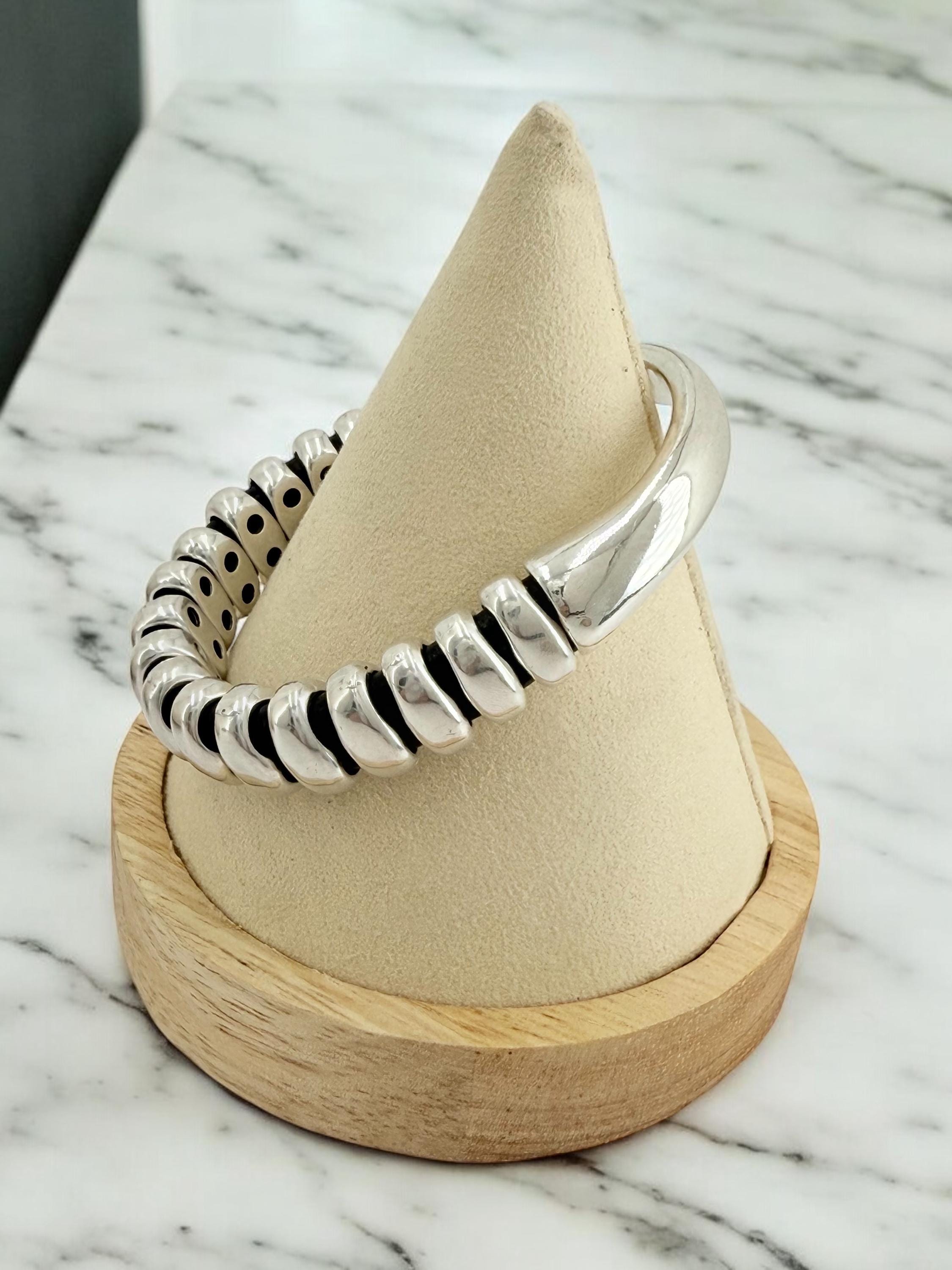 Men’s Leather chunky Bracelet – Silver Bead Half Cuff – Surf & Rock Style – industrial – Handmade Kukuri Jewelry