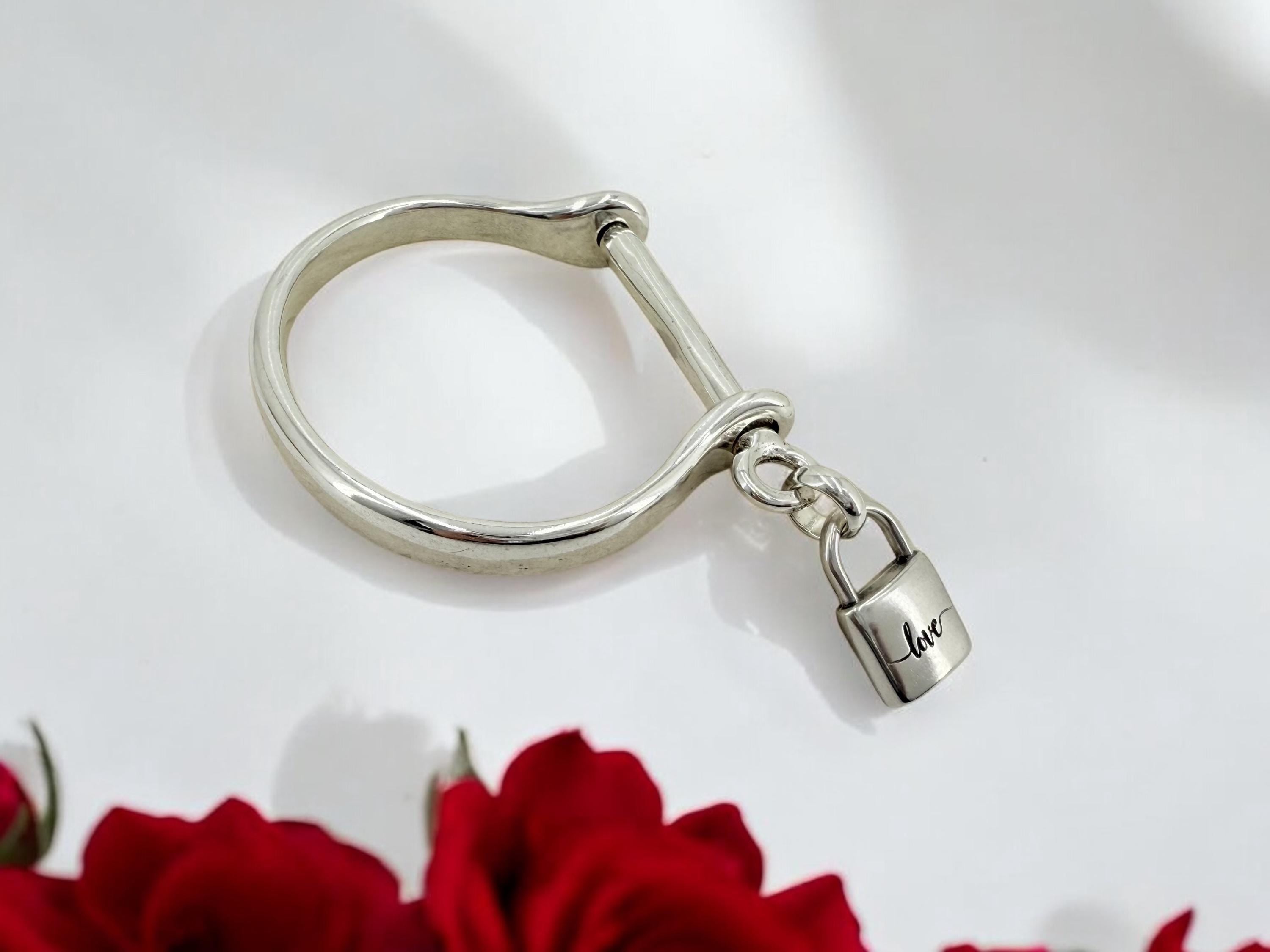 Chunky silver shackle shaped bracelet, rigid industrial cuff, bold bangle