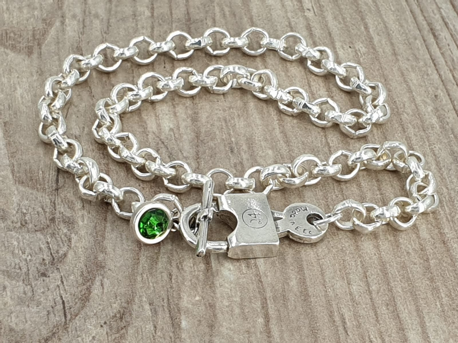 Chunky silver Chain Necklace with Bold Padlock Toggle Clasp with Swarovski crystal Charm