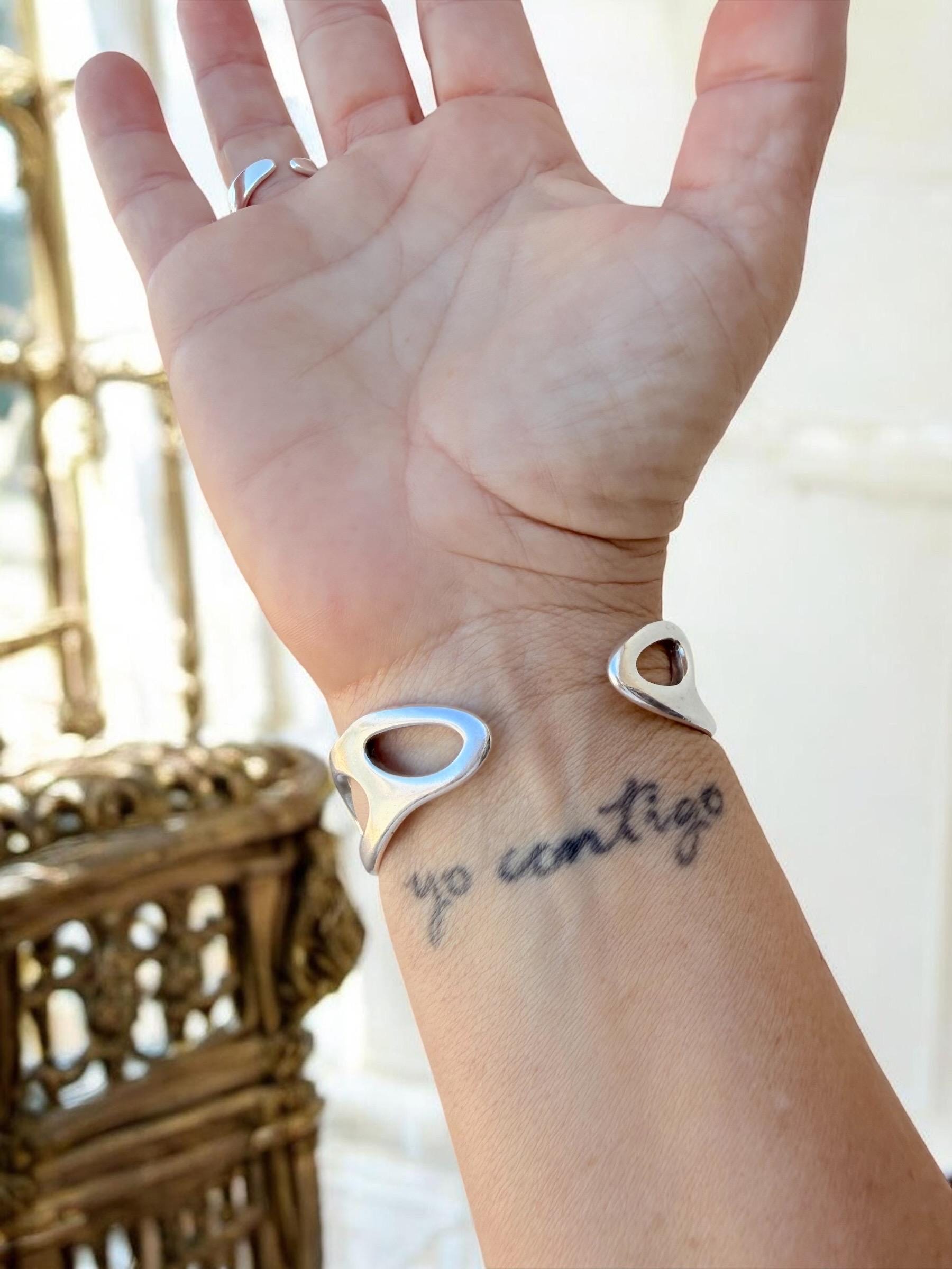 Chunky silver adjustable cuff, Sculptural Silver-Plated Bracelet, Modern Openwork bangle, Bold Jewelry