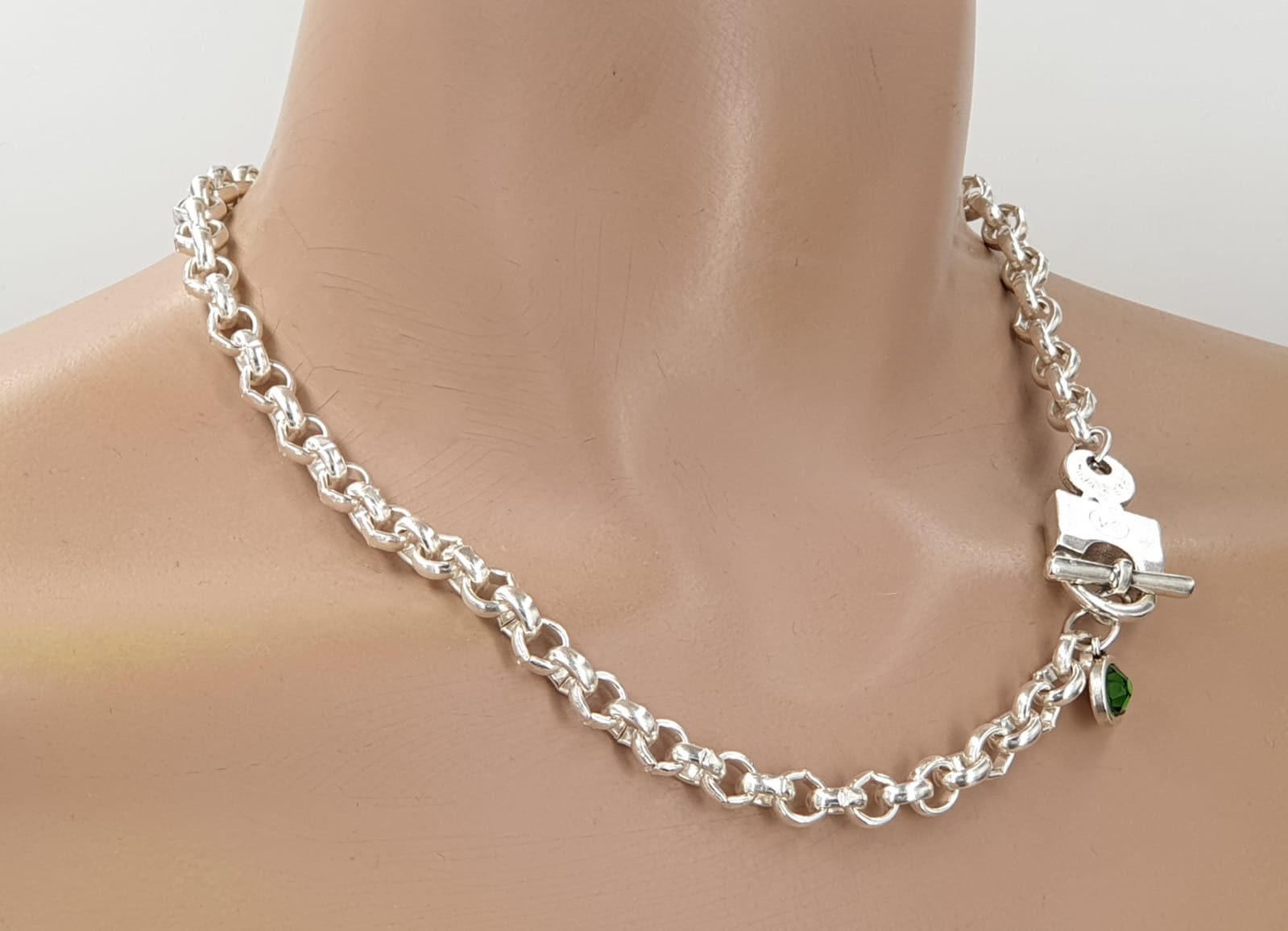 Chunky silver Chain Necklace with Bold Padlock Toggle Clasp with Swarovski crystal Charm