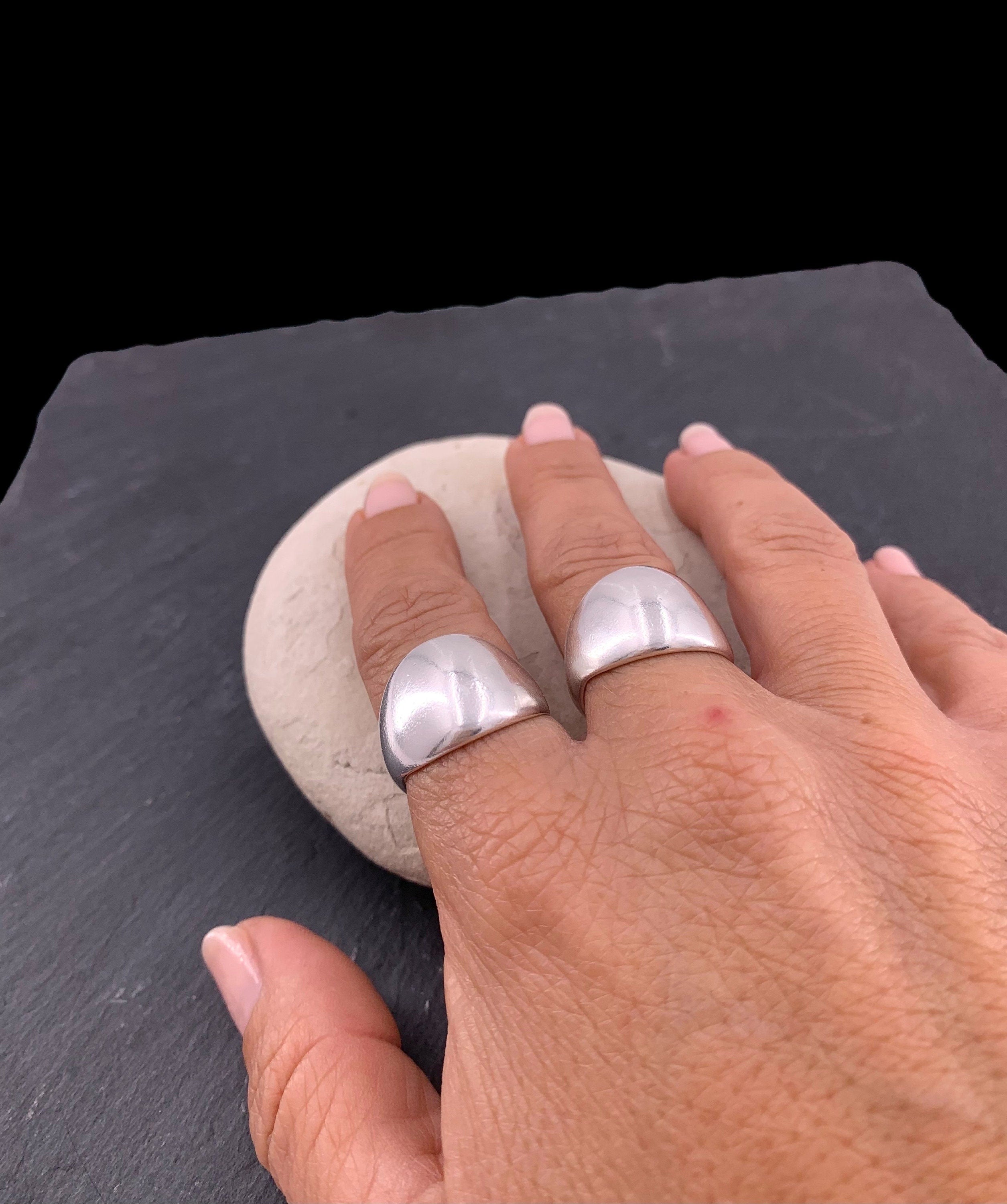 Chunky silver dome bold ring, rock style industrial jewelry