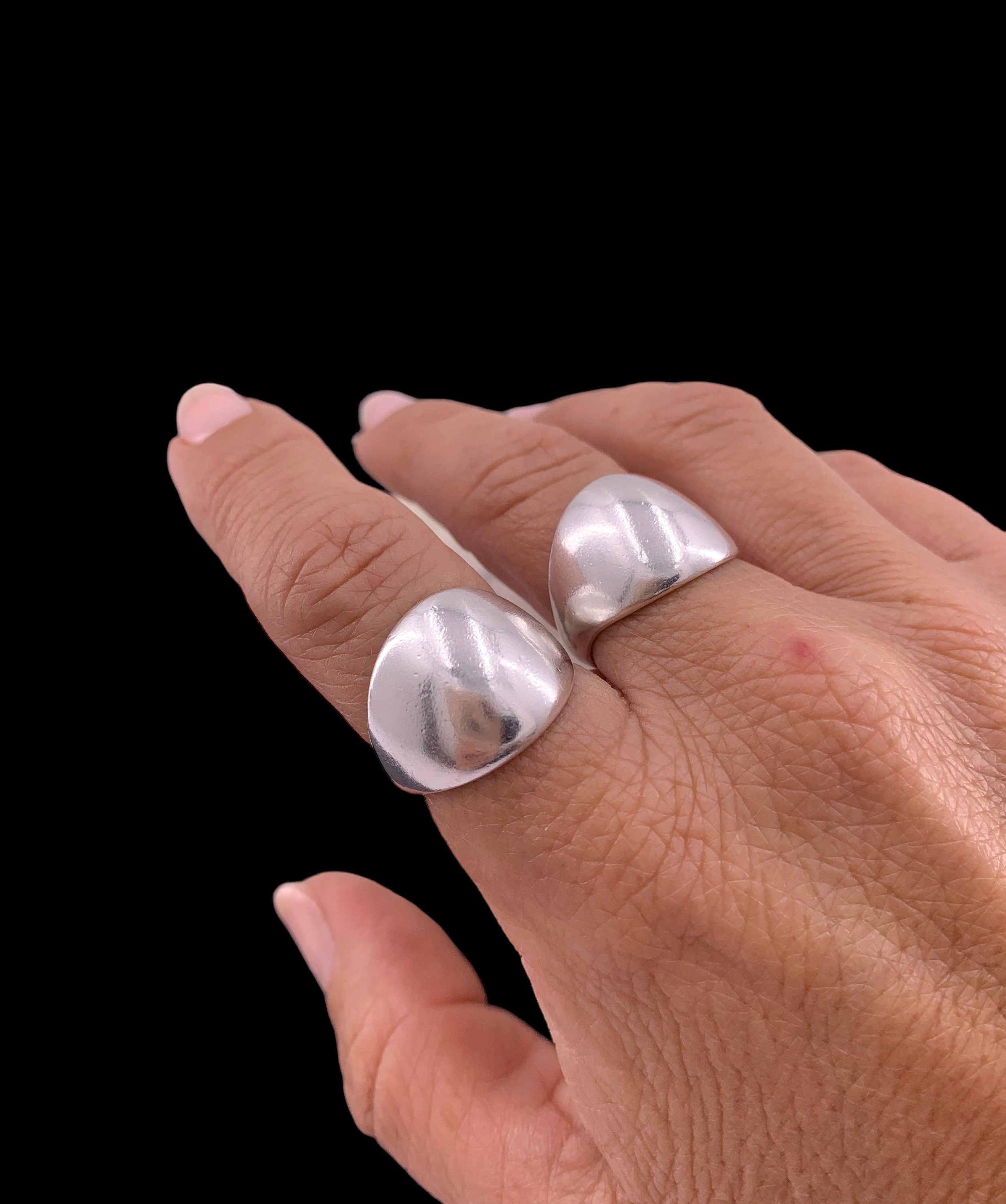 Chunky silver dome bold ring, rock style industrial jewelry