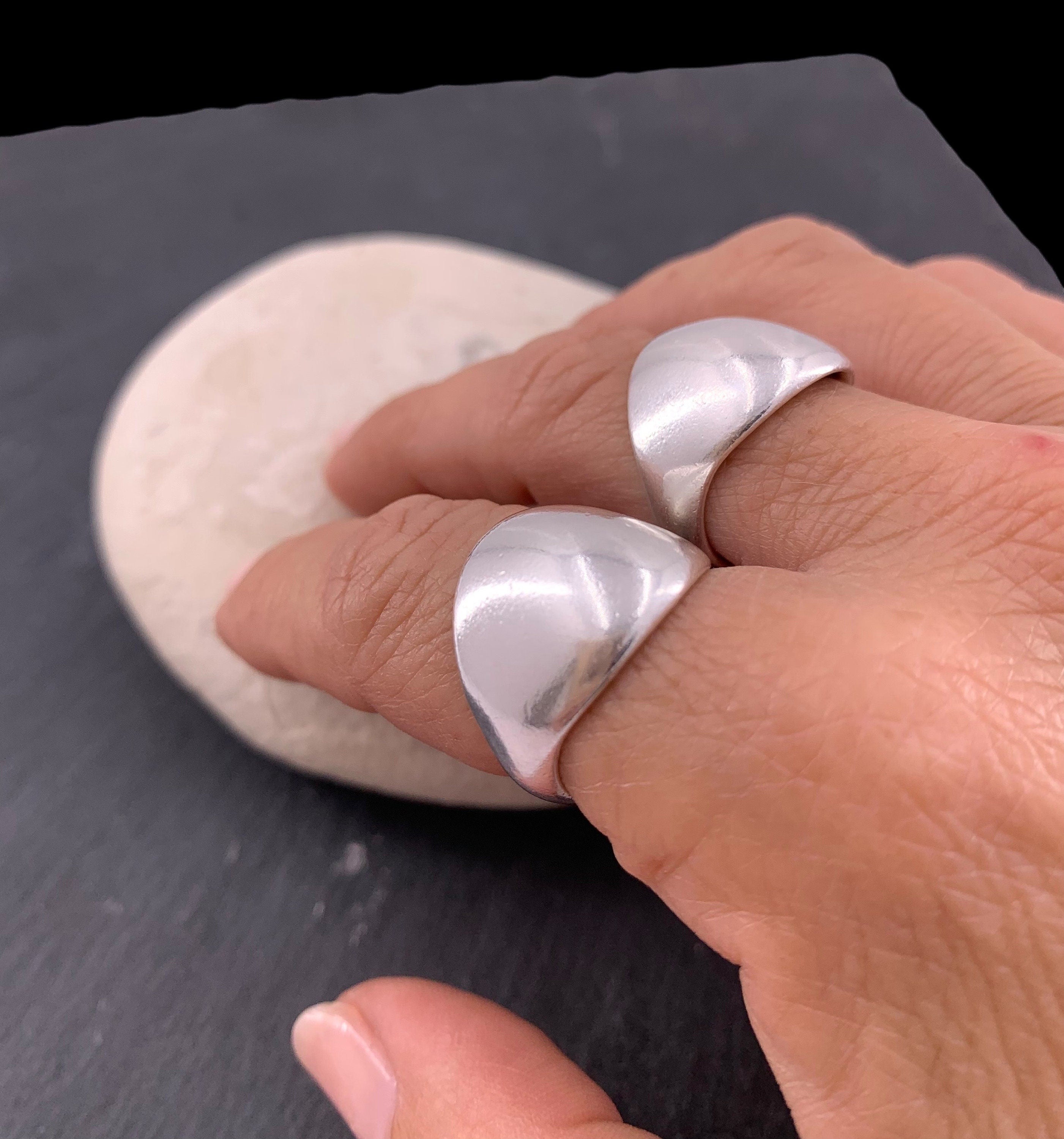 Chunky silver dome bold ring, rock style industrial jewelry