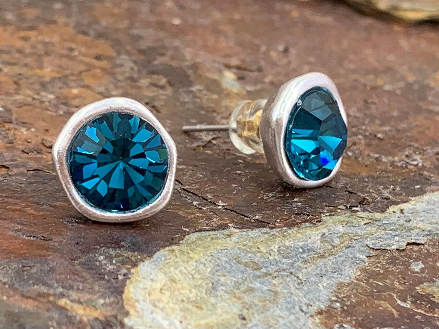 Swarovski crystal silver sparkling earrings, vintage bold studs