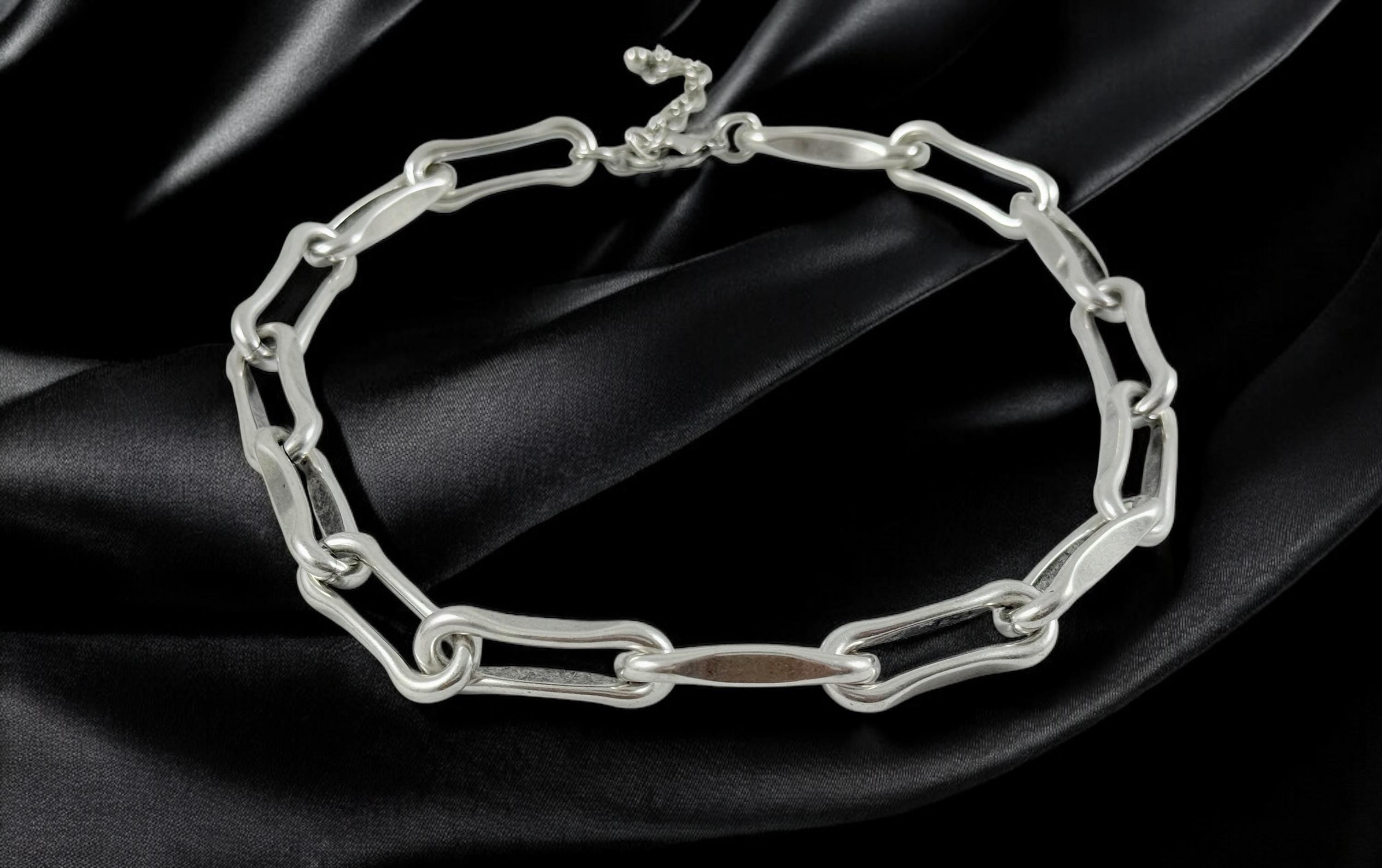 Chunky silver plated geometric links Chain Necklace, Bold jewelry