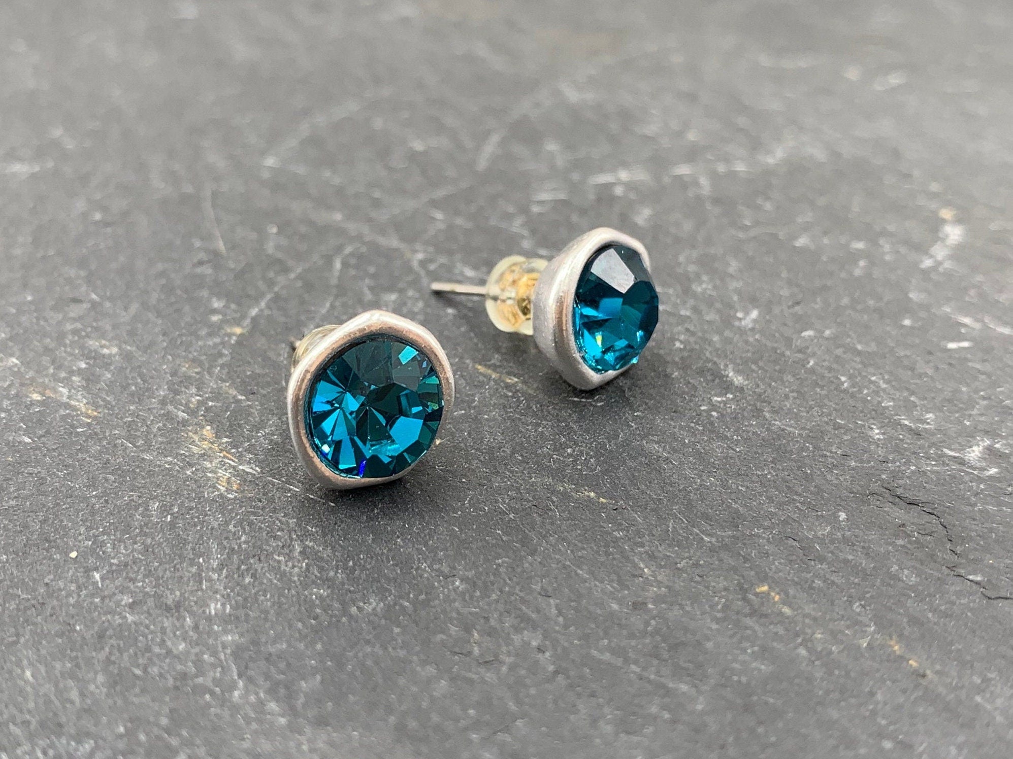 Swarovski crystal silver sparkling earrings, vintage bold studs