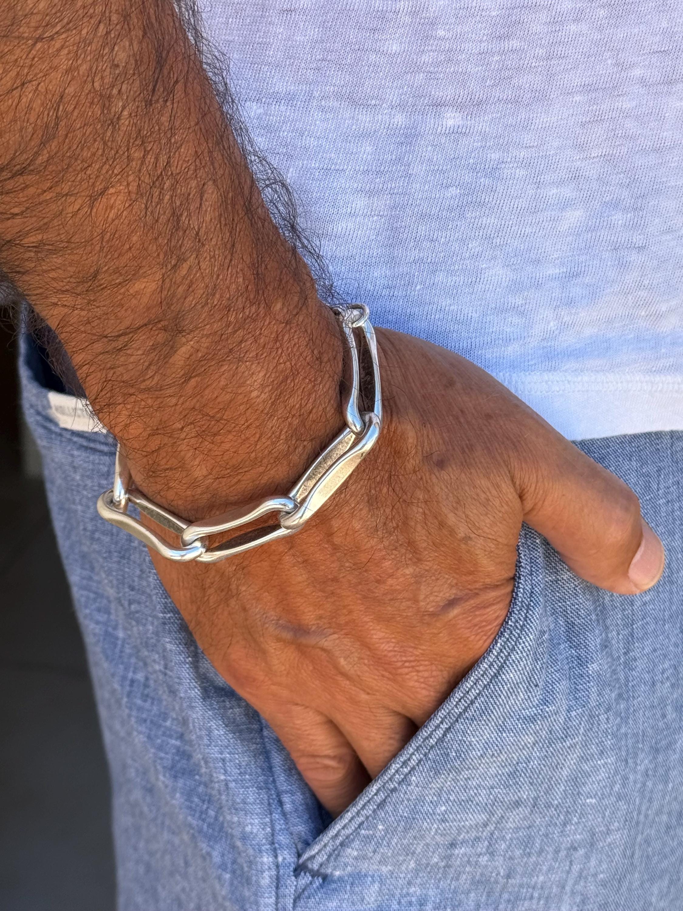 Chunky Silver Chain lightweight Bracelet for Men, Bold Adjustable Design, Handmade Jewelry