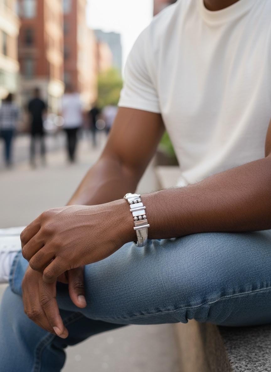 Chunky men bracelet industrial style, unisex silver cuff, custom jewelry