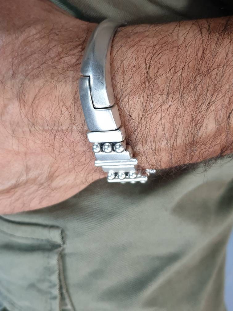 Chunky men bracelet industrial style, unisex silver cuff, custom jewelry