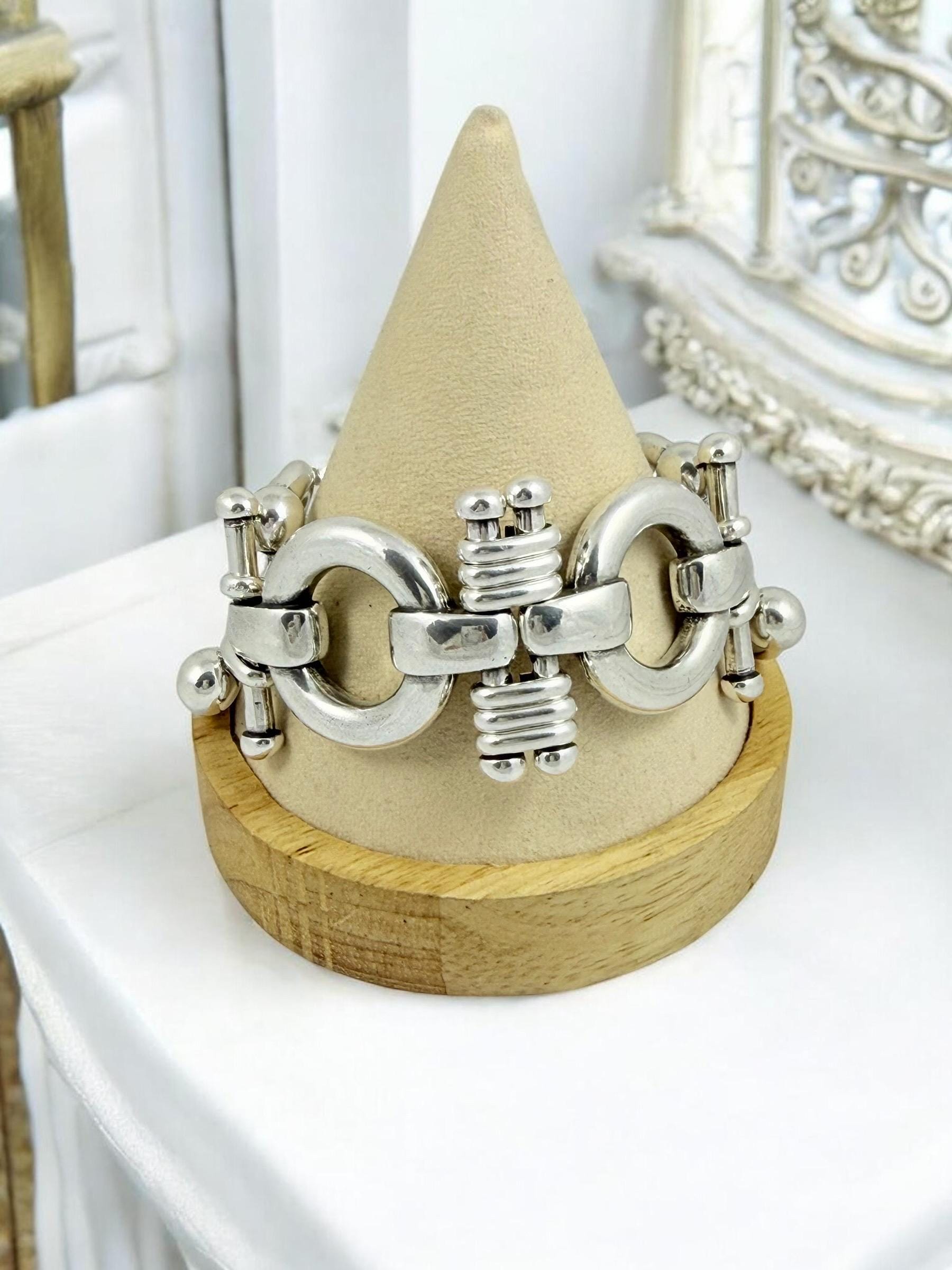 Chunky Silver Plated Equestrian Link Bracelet, Bold Statement Chain, Adjustable Fit for larger wrist